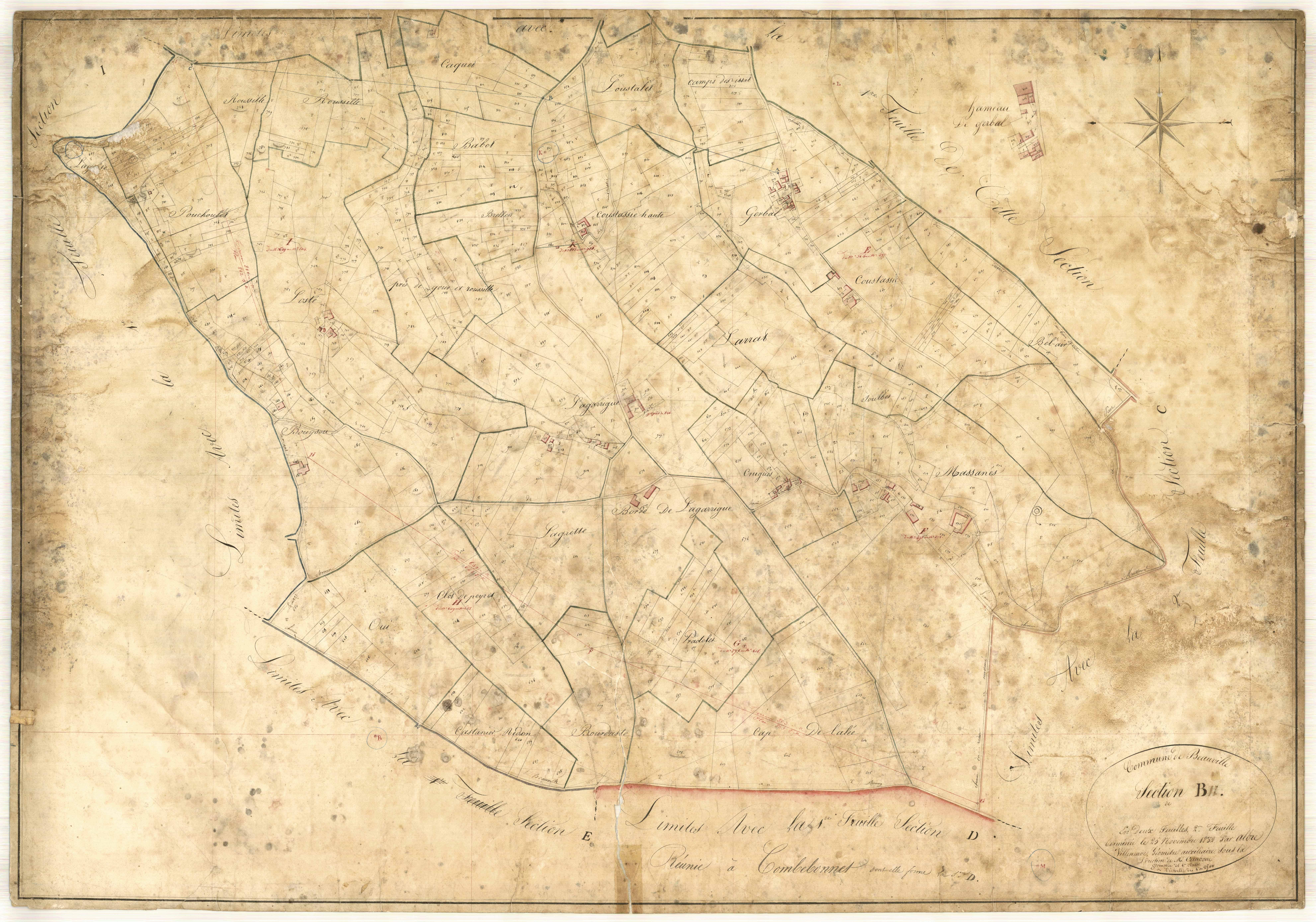 Plan napoléonien, feuille préparatoire-B2 Massanès, Beauville