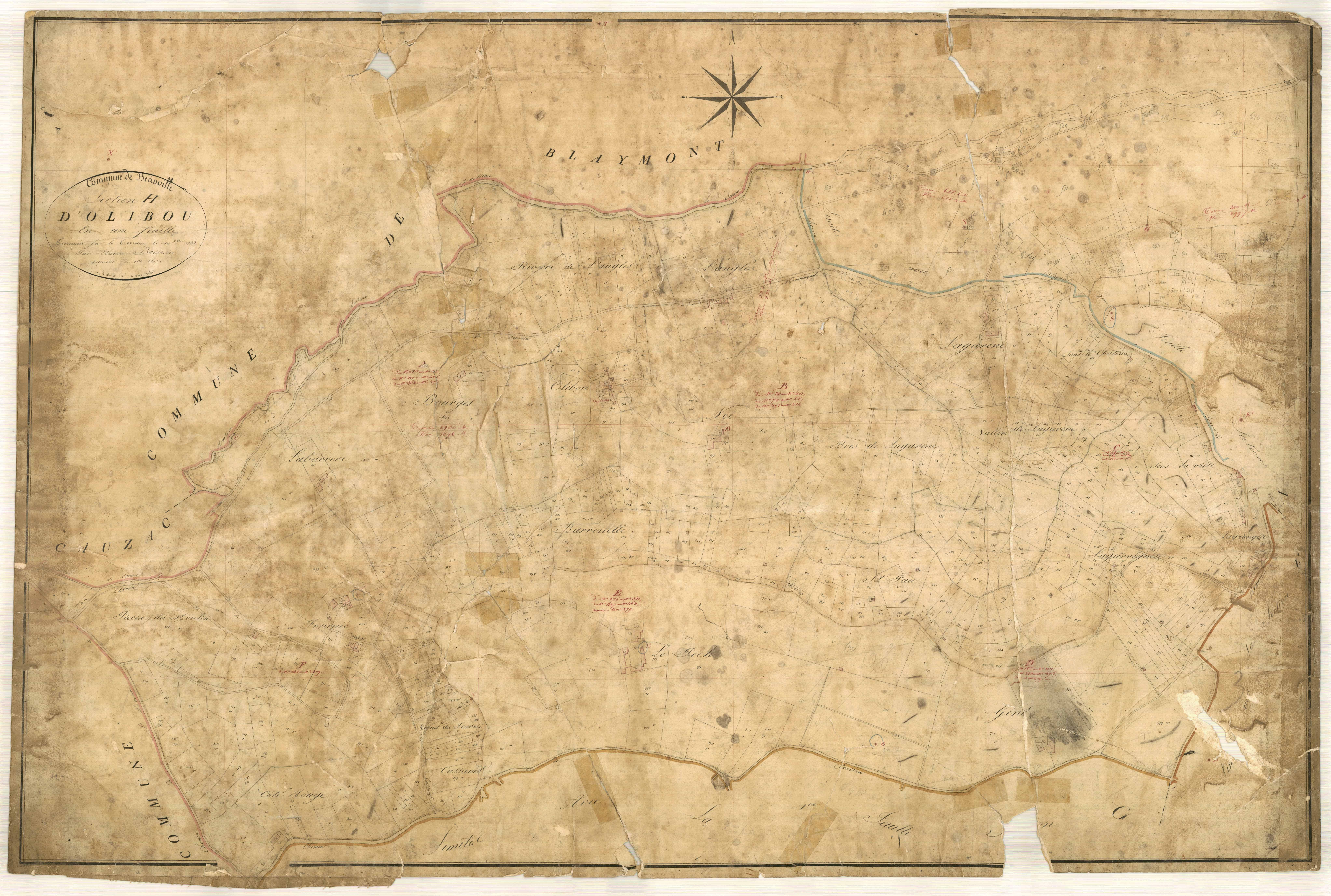 Plan napoléonien, feuille préparatoire-H Olibou, Beauville