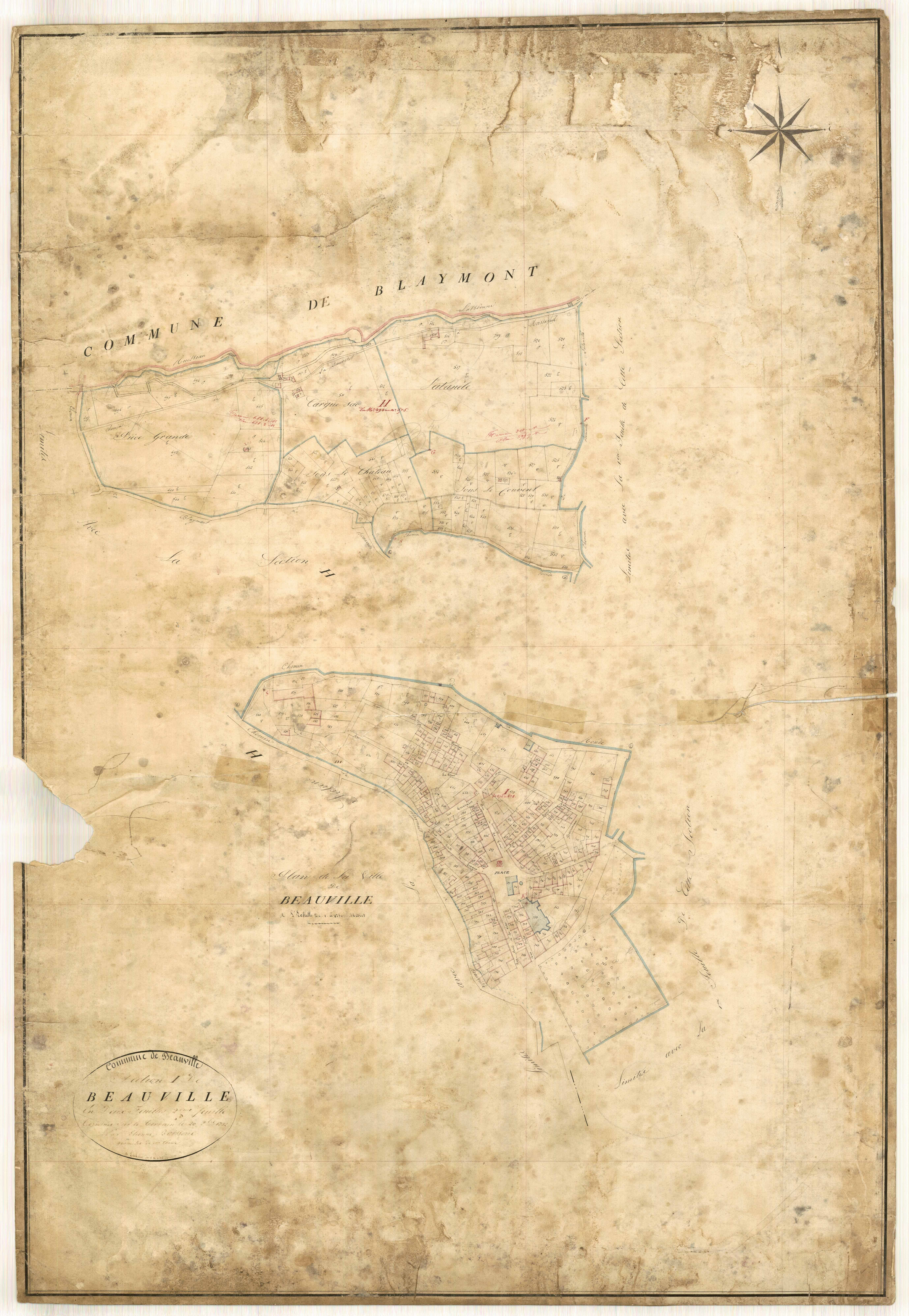 Plan napoléonien, feuille préparatoire-I2 Beauville, Beauville