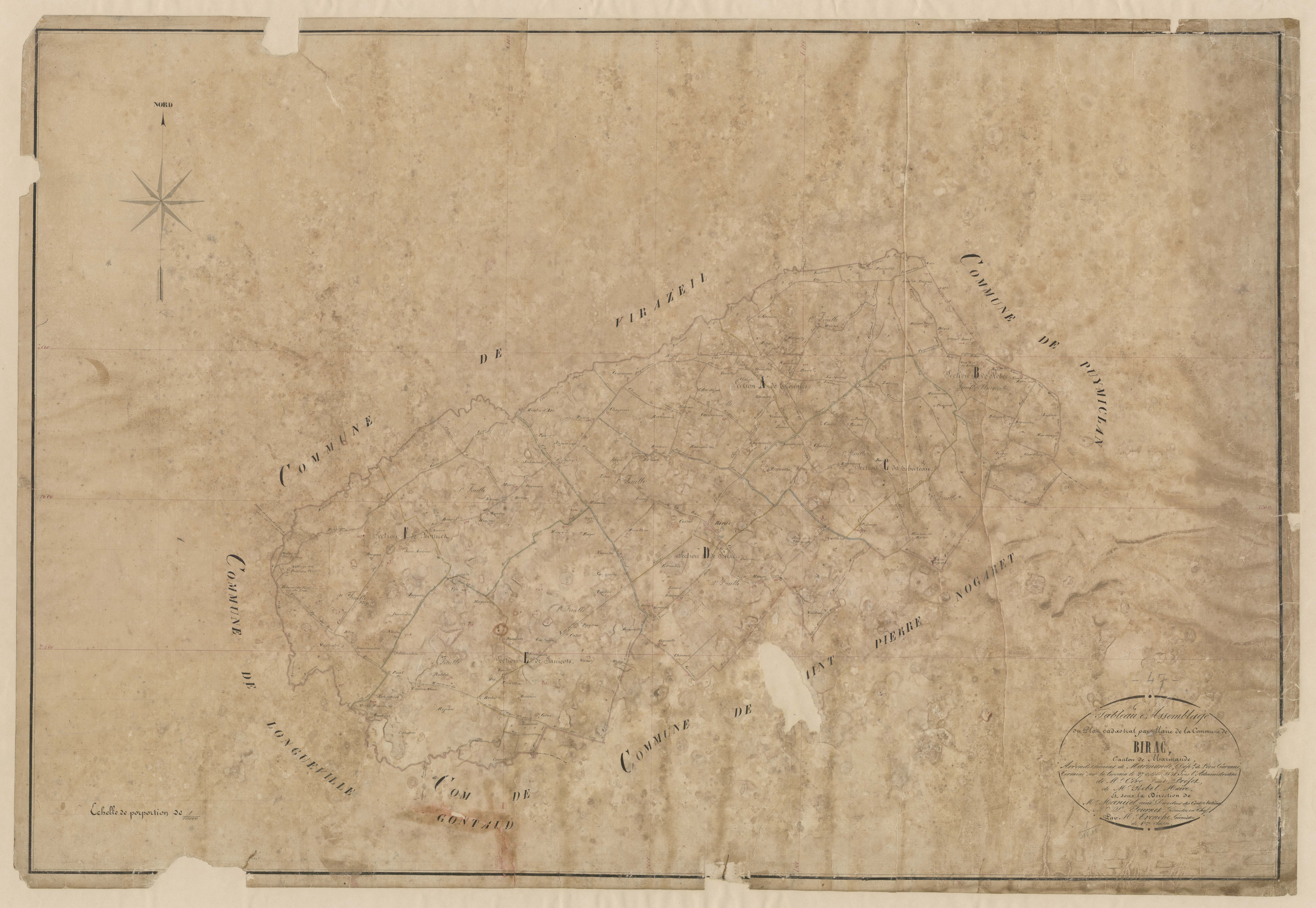 Plan napoléonien, feuille préparatoire-TA, Birac-sur-Trec