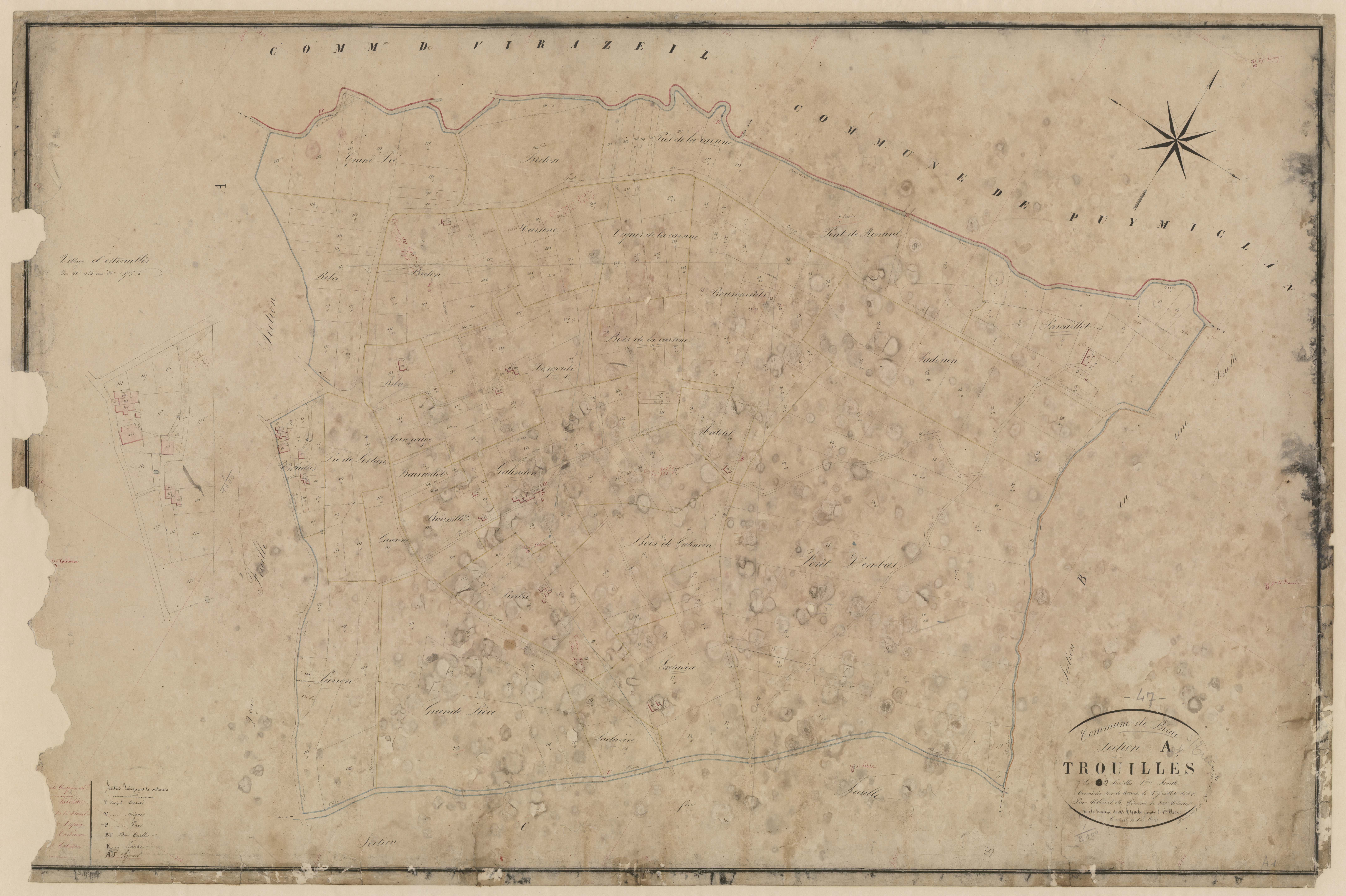 Plan napoléonien, feuille préparatoire-A1 Trouillès, Birac-sur-Trec