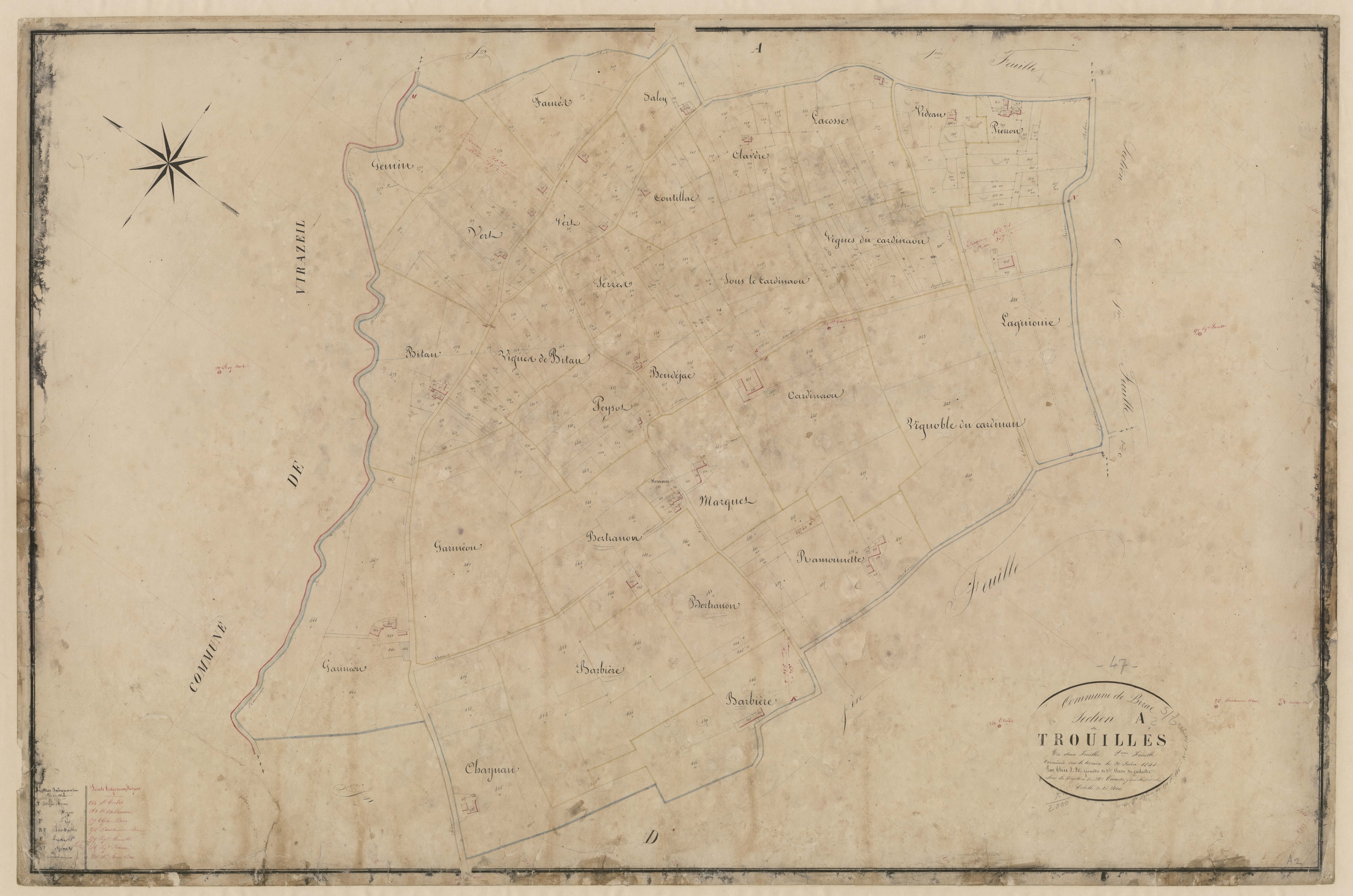 Plan napoléonien, feuille préparatoire-A2 Trouillès, Birac-sur-Trec