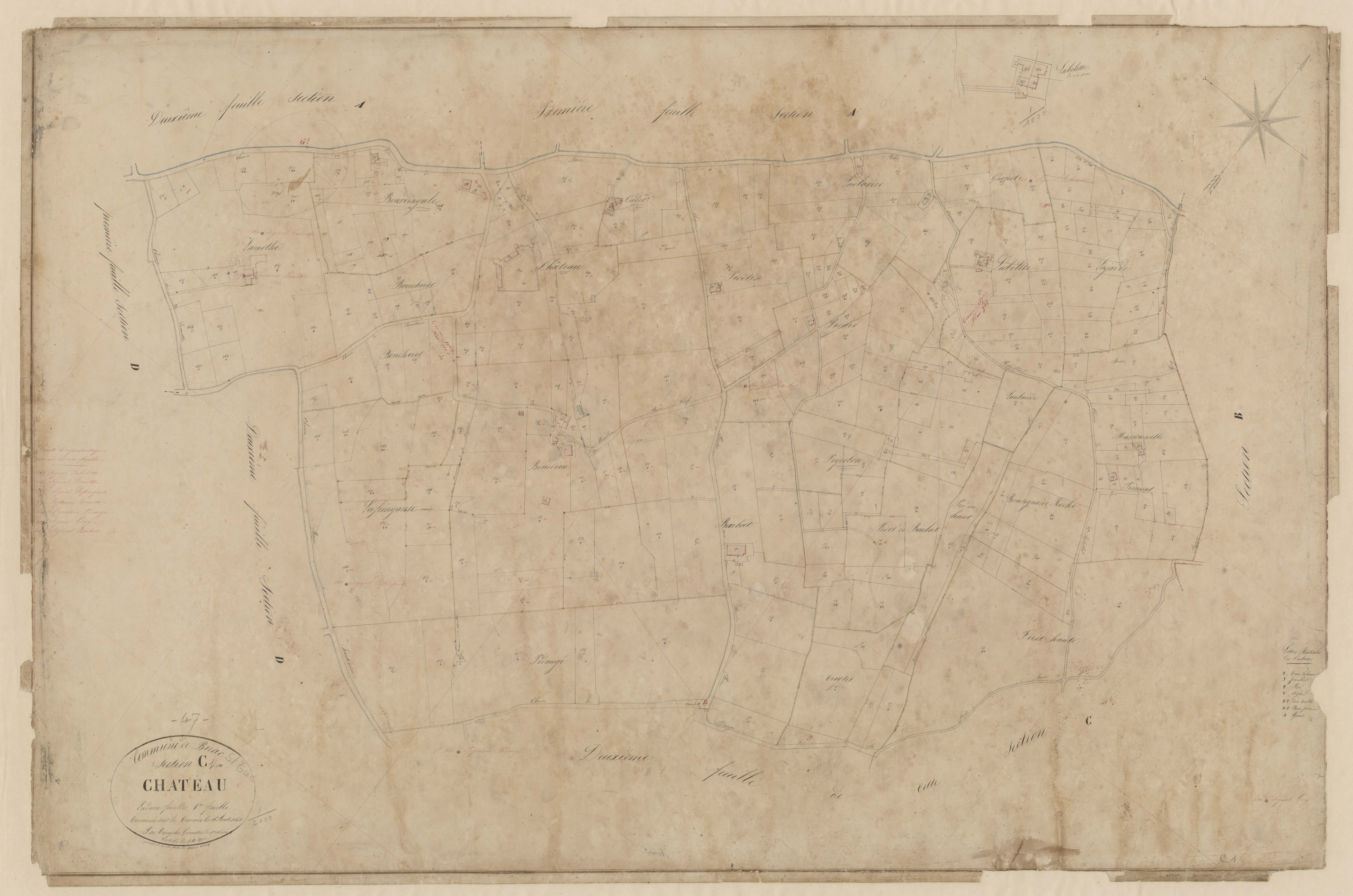 Plan napoléonien, feuille préparatoire-C1 Château, Birac-sur-Trec