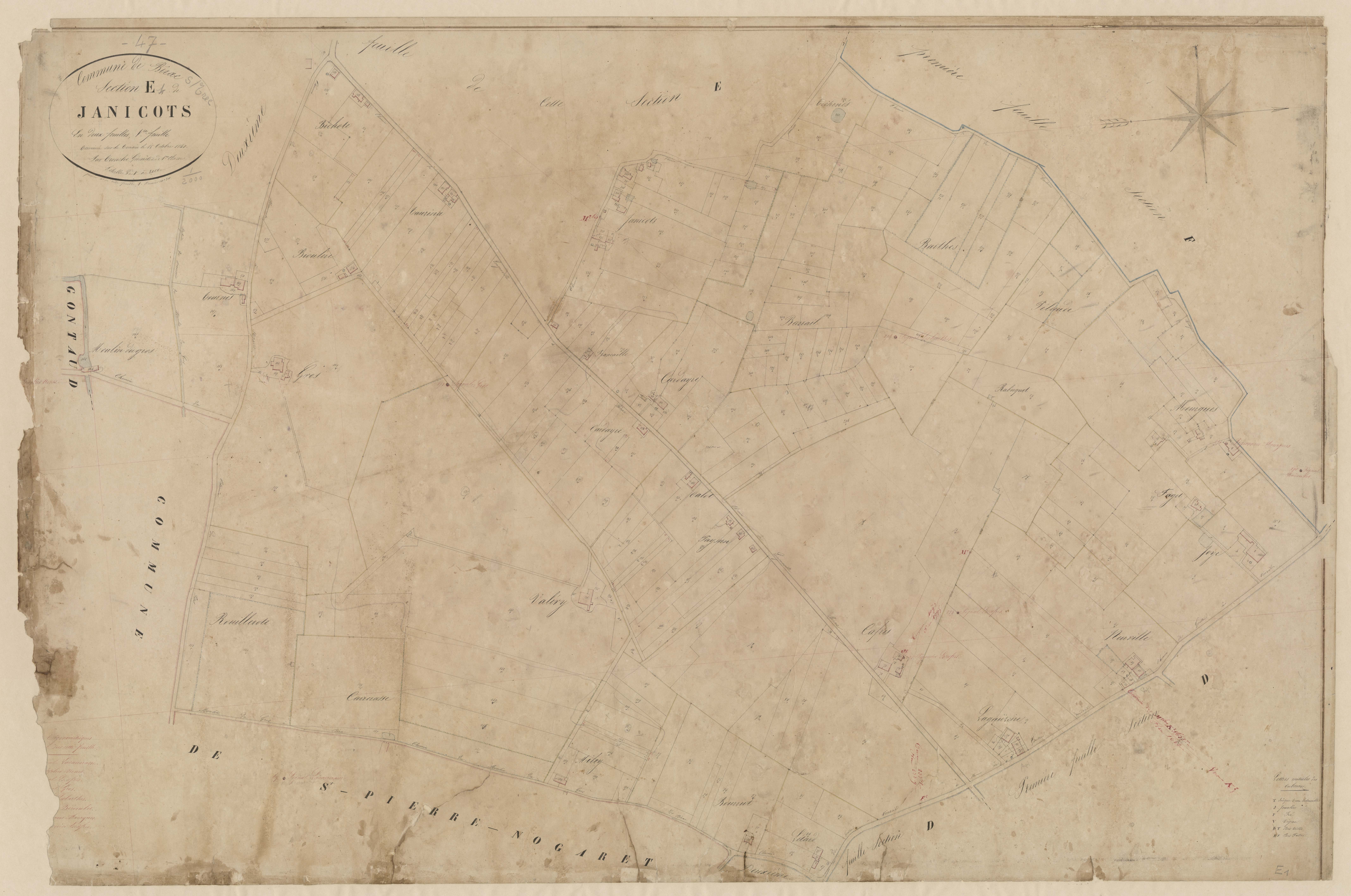 Plan napoléonien, feuille préparatoire-E1 Janicot, Birac-sur-Trec