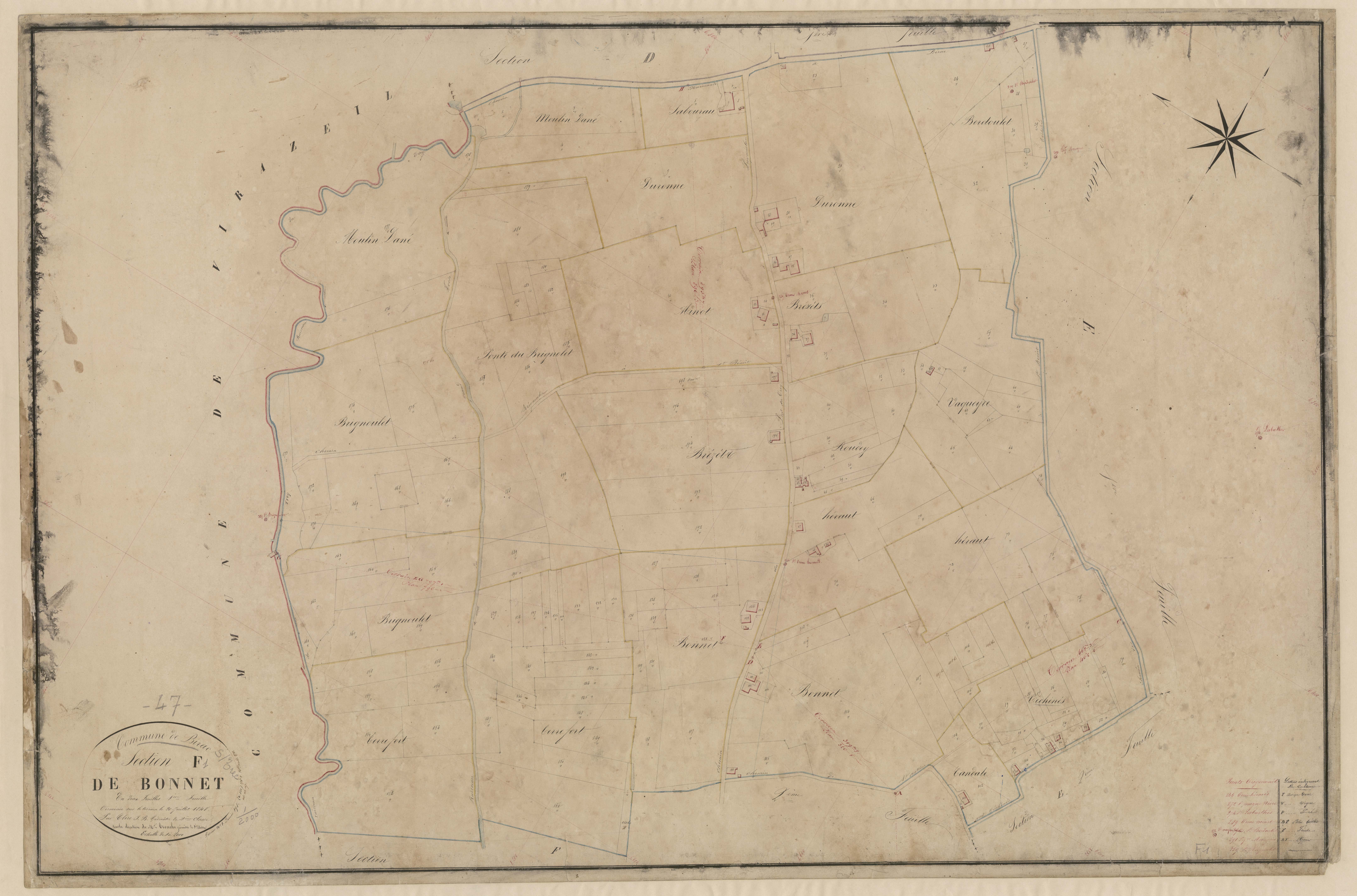 Plan napoléonien, feuille préparatoire-F1 De Bonnet, Birac-sur-Trec