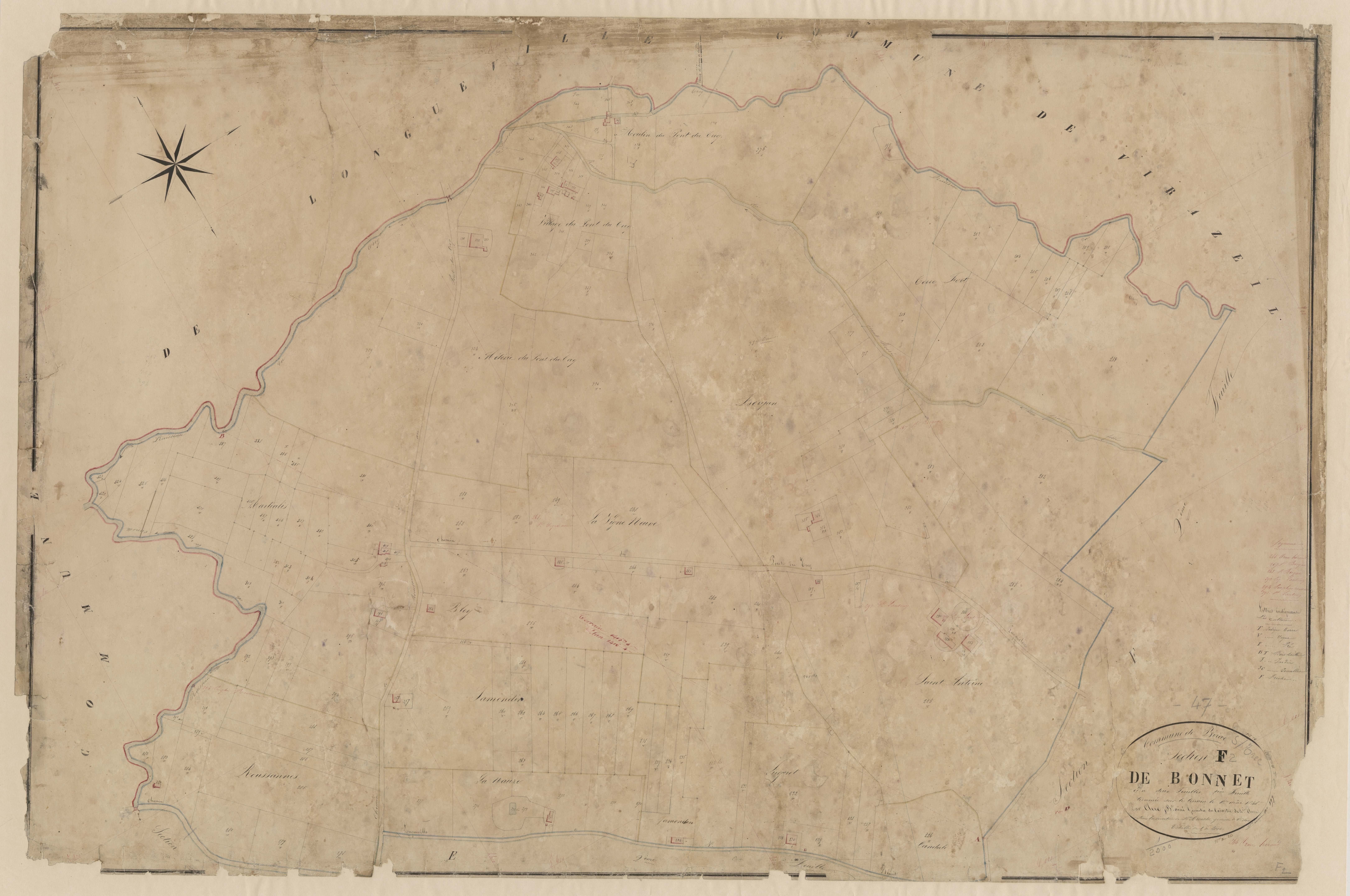 Plan napoléonien, feuille préparatoire-F2 De Bonnet, Birac-sur-Trec