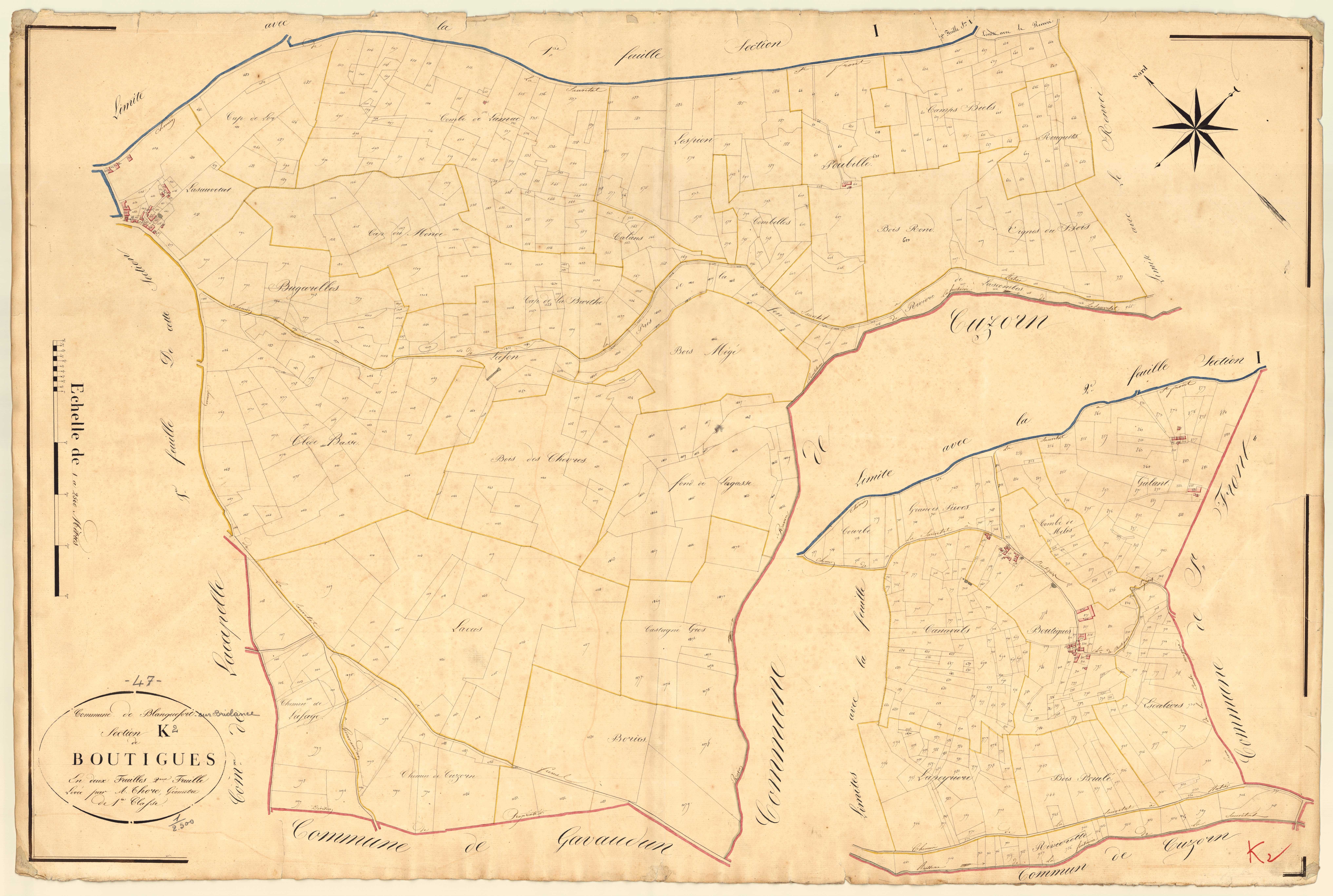 Plan napoléonien, atlas-K2 Boutigues, Blanquefort-sur-Briolance