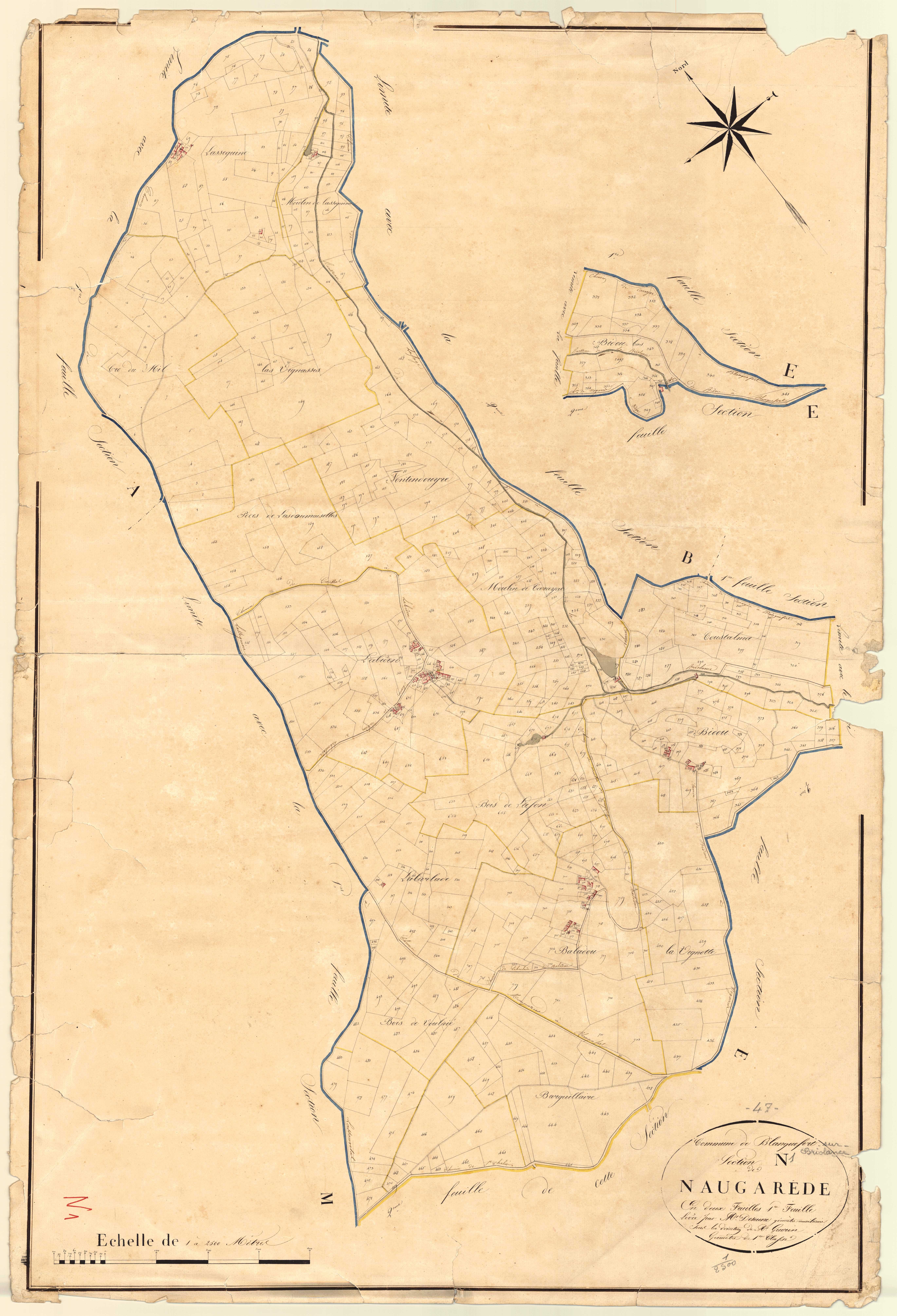 Plan napoléonien, atlas-N1 Naugarède, Blanquefort-sur-Briolance