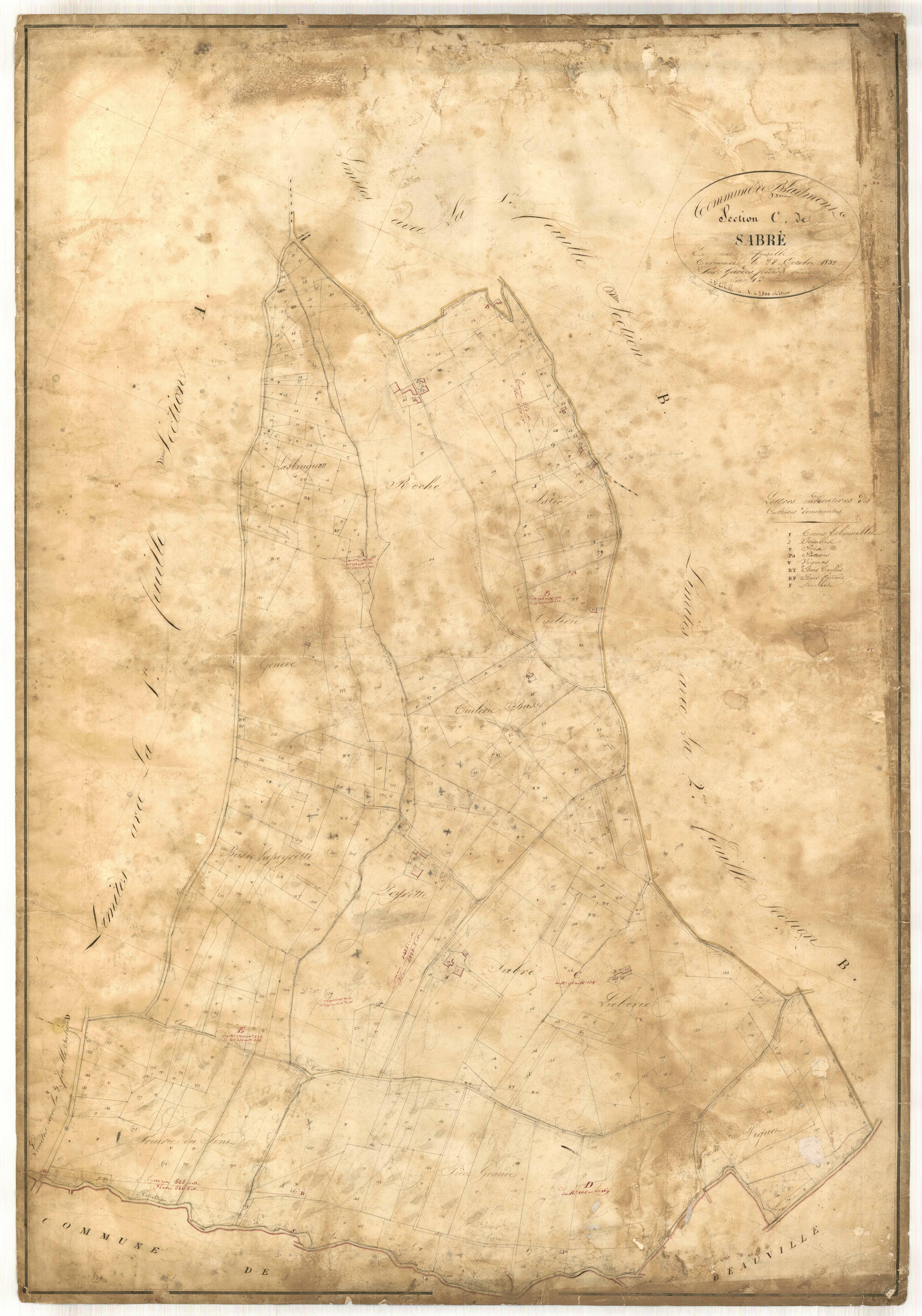 Plan napoléonien, feuille préparatoire-C Sabré, Blaymont