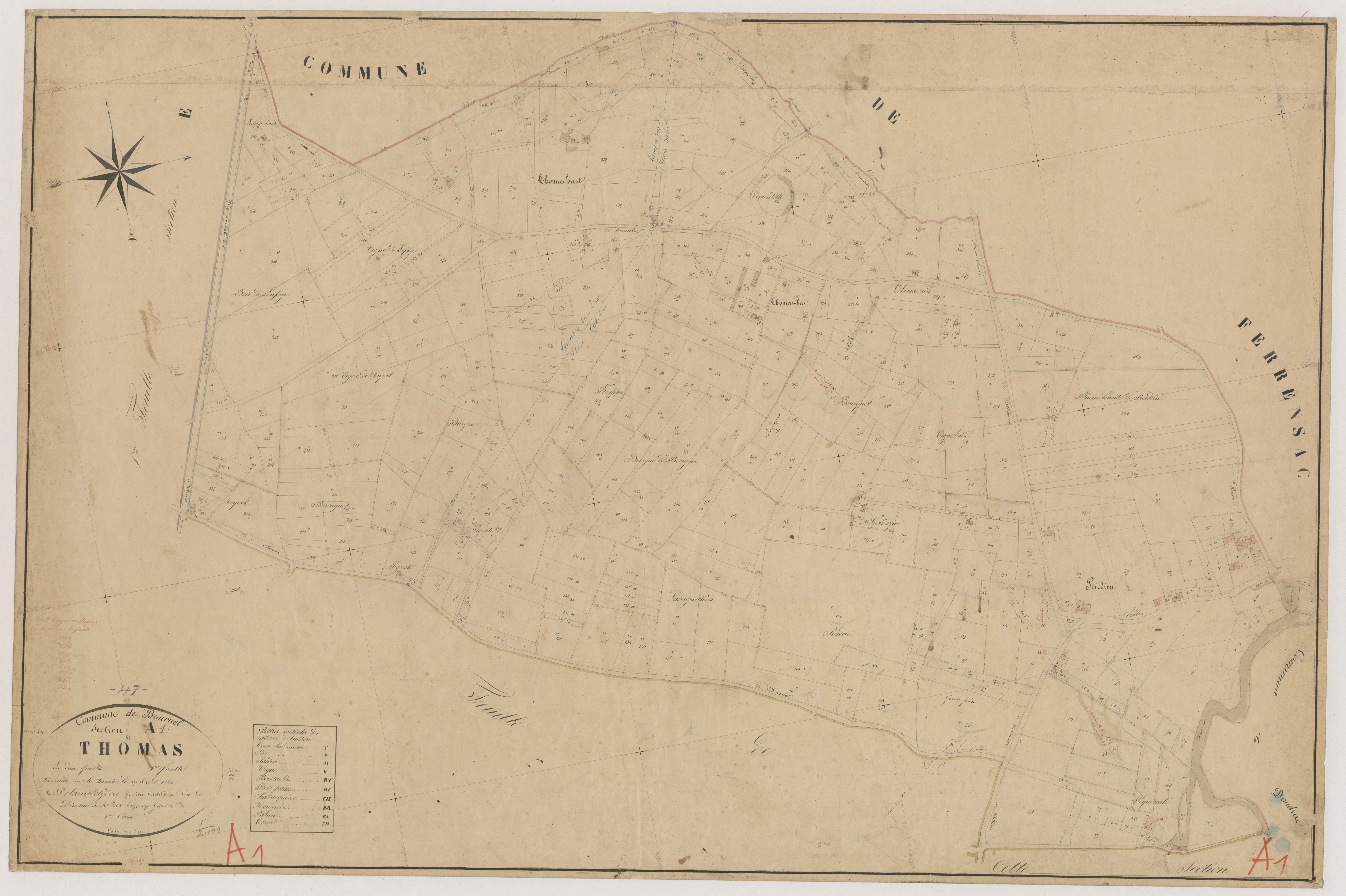 Plan napoléonien, feuille préparatoire-A1 Thomas, Bournel