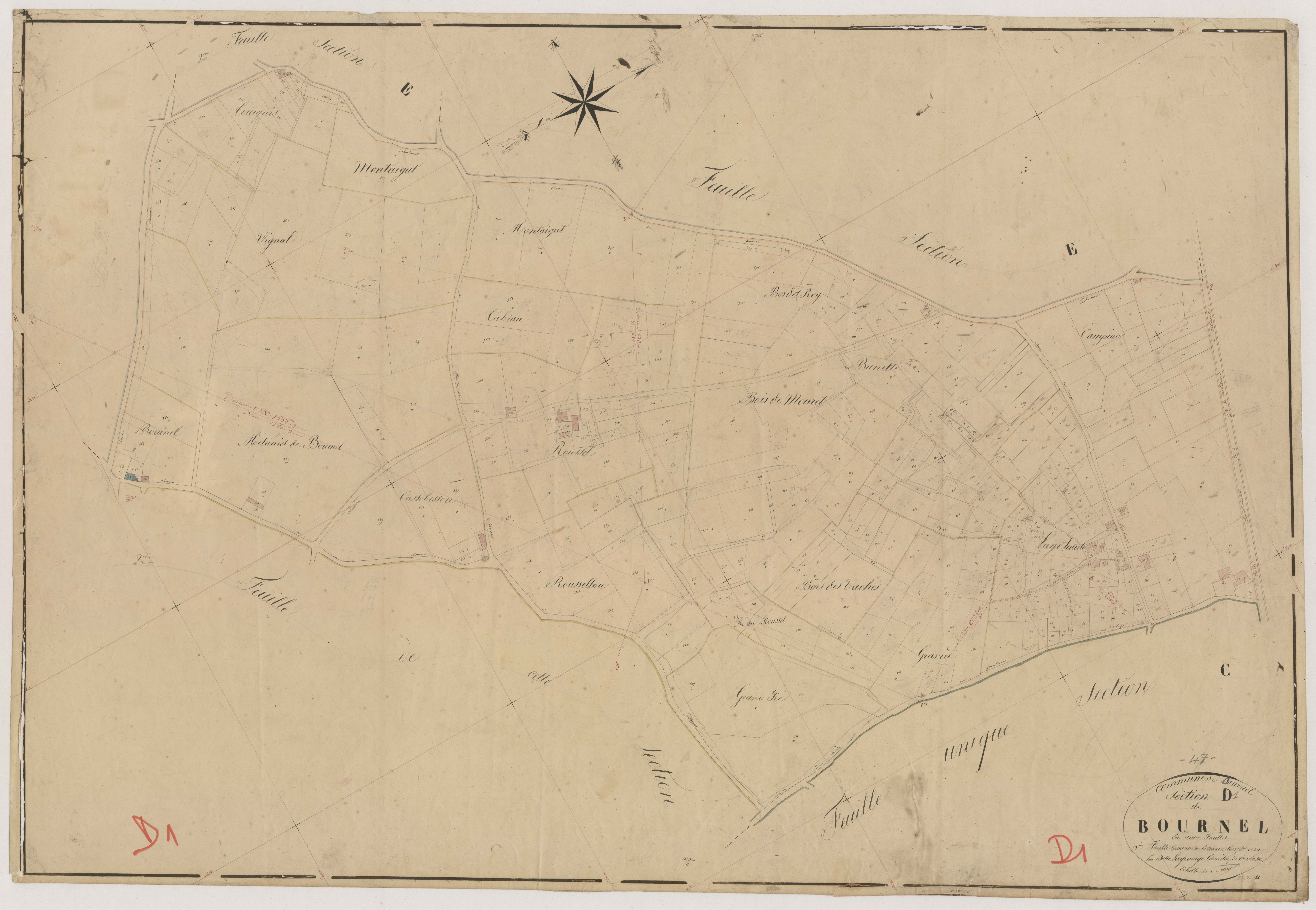 Plan napoléonien, feuille préparatoire-D1 Bournel, Bournel