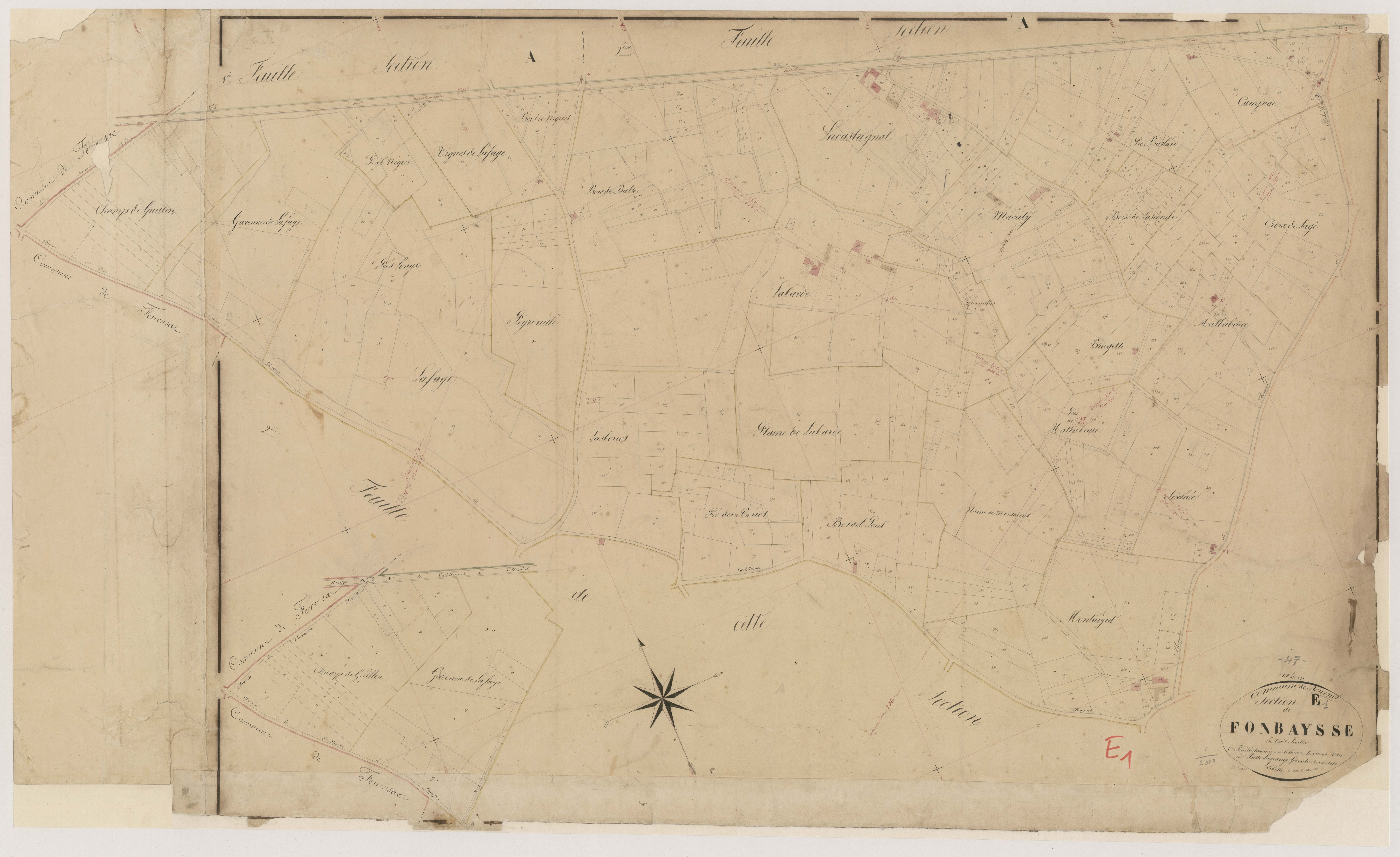 Plan napoléonien, feuille préparatoire-E1 Fonbaysse, Bournel