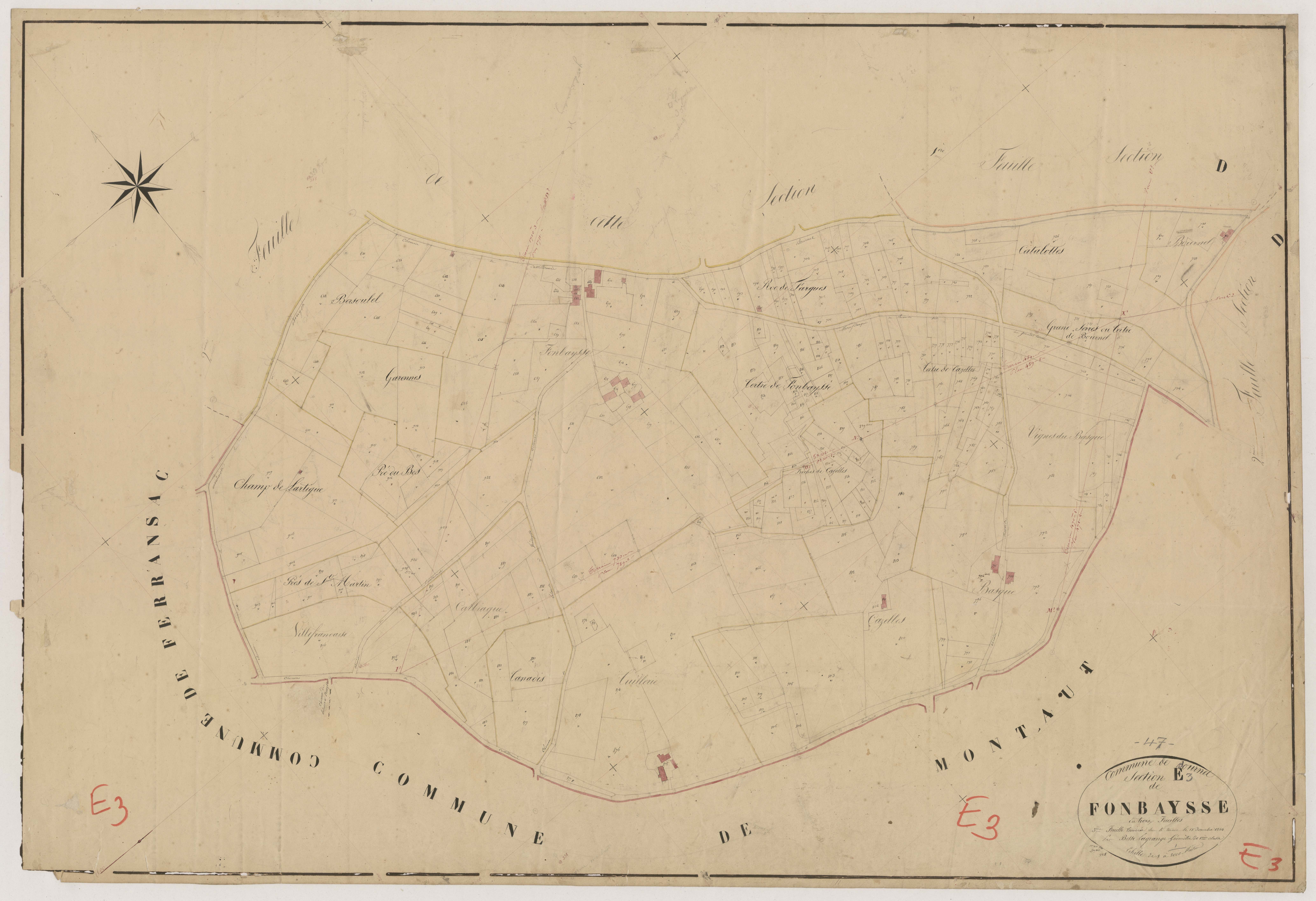 Plan napoléonien, feuille préparatoire-E3 Fonbaysse, Bournel