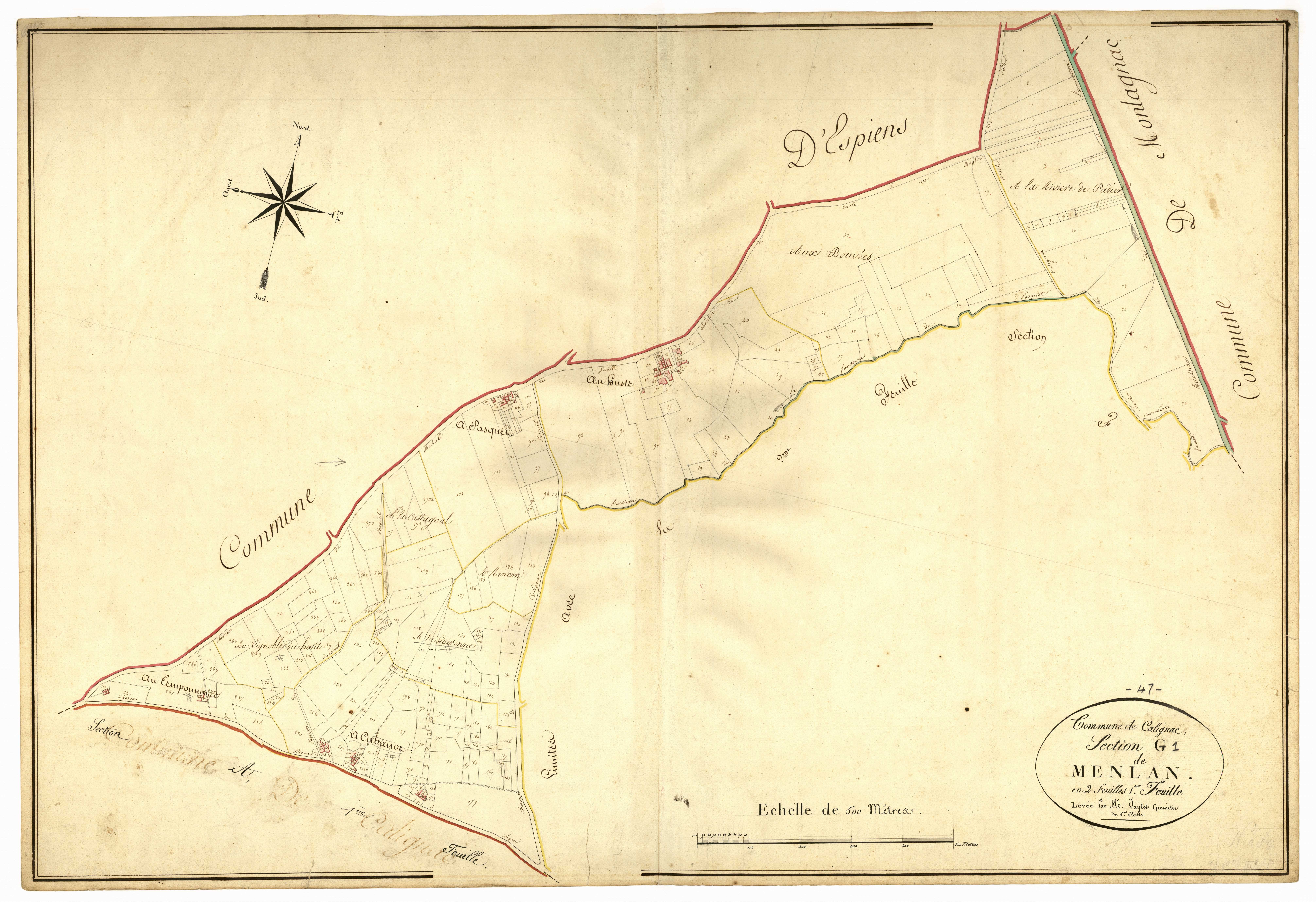 Plan napoléonien, atlas-G1 Menlan, Calignac