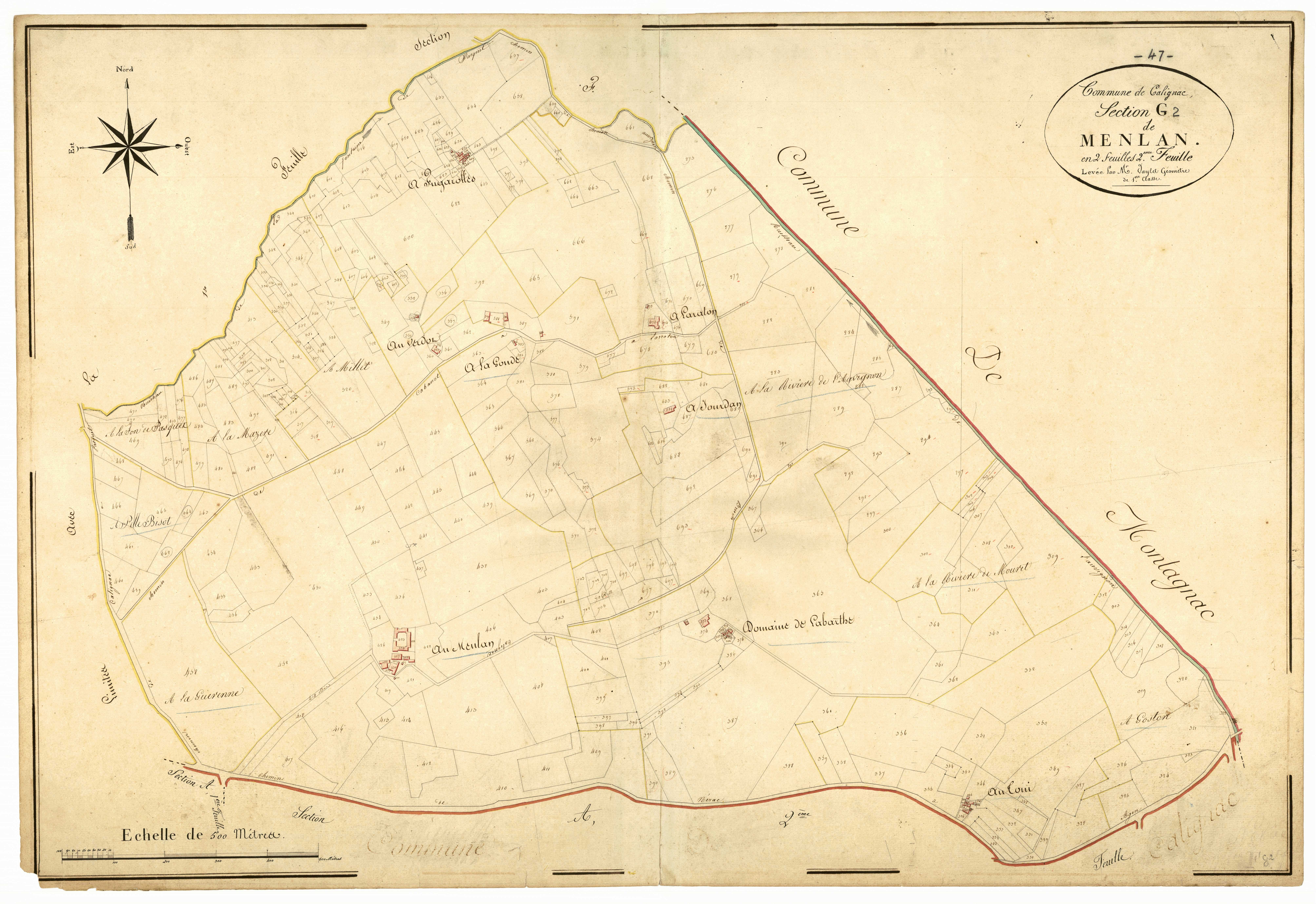Plan napoléonien, atlas-G2 Menlan, Calignac