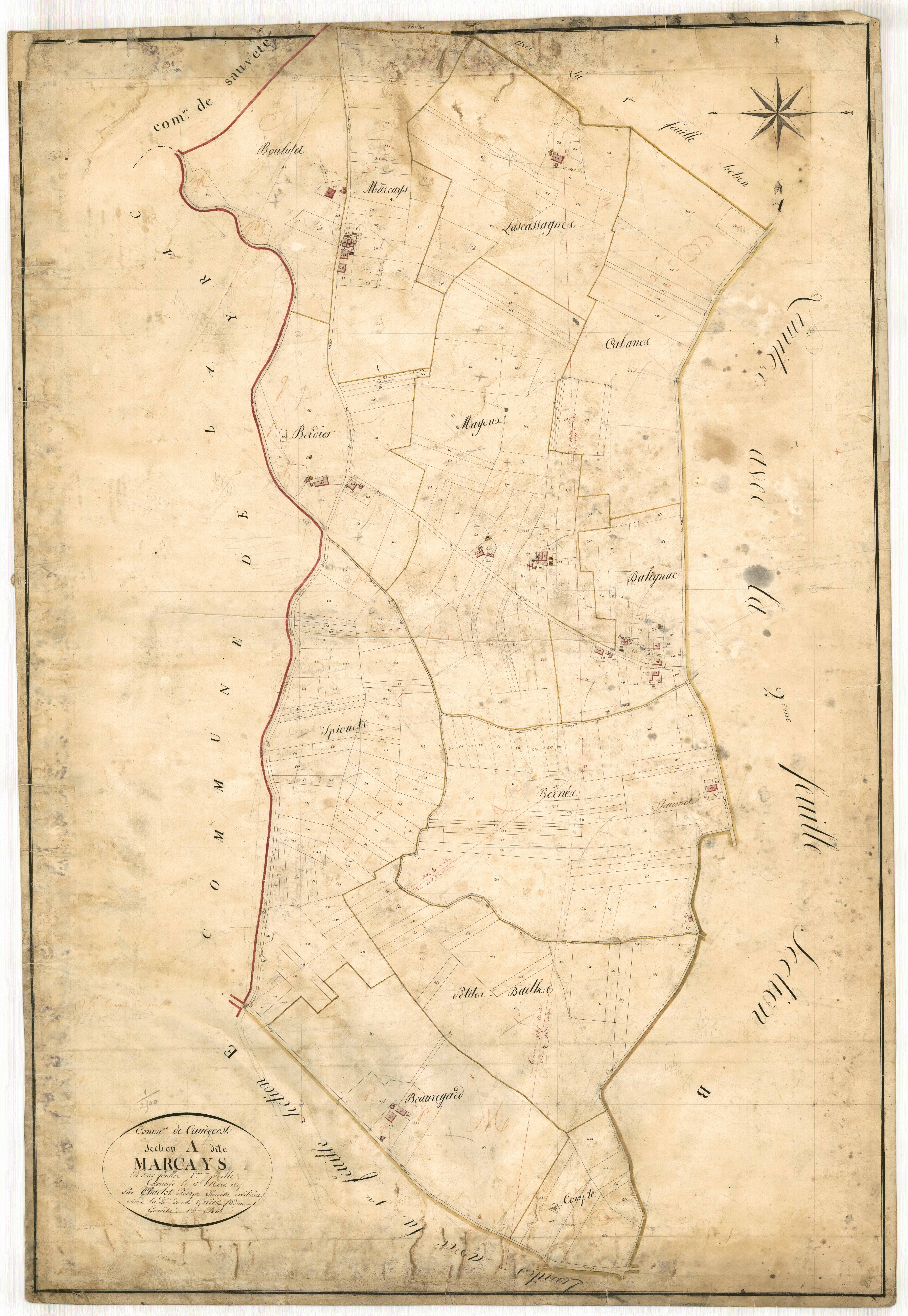 Plan napoléonien, feuille préparatoire-A2 Marcays, Caudecoste