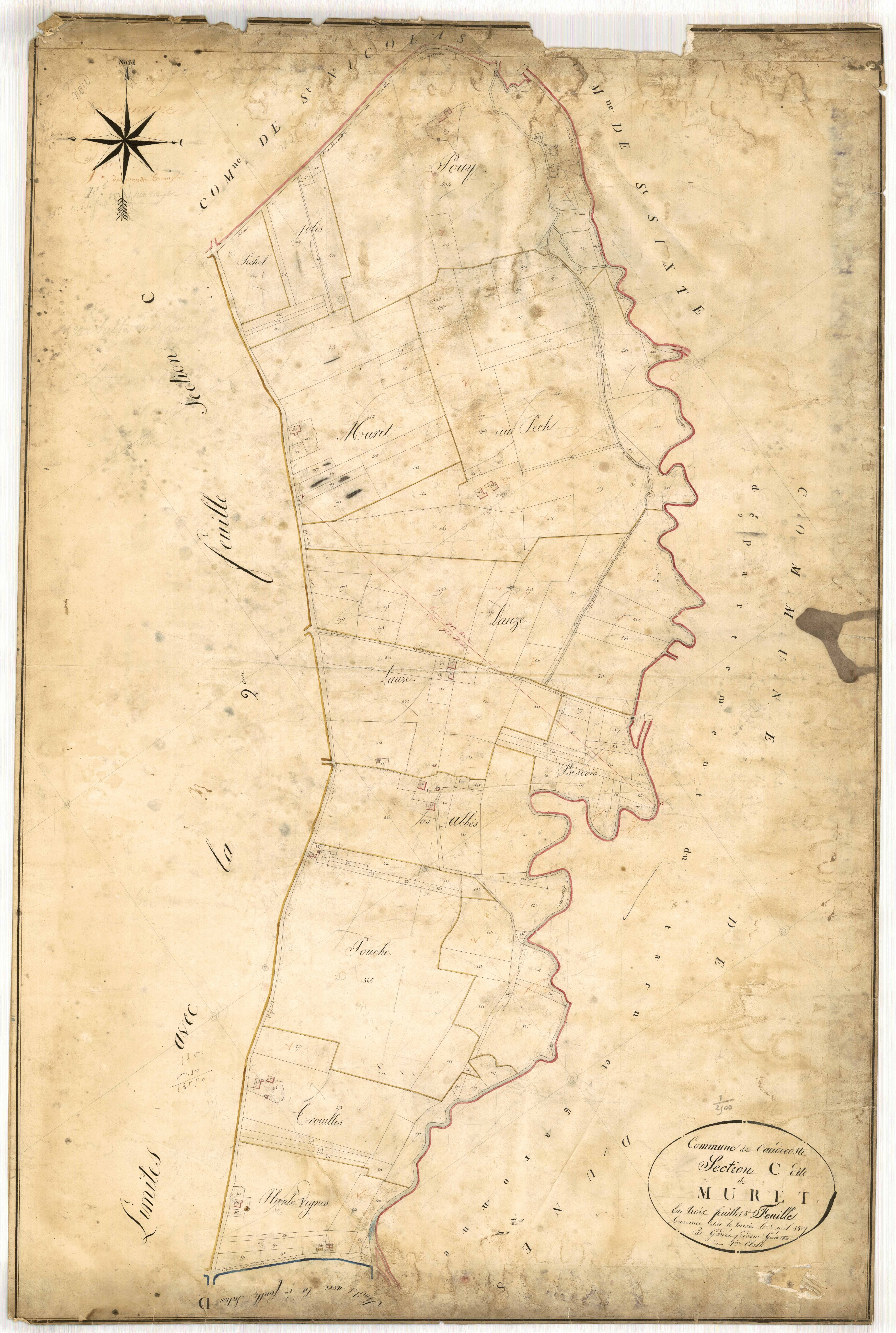 Plan napoléonien, feuille préparatoire-C3 Muret, Caudecoste