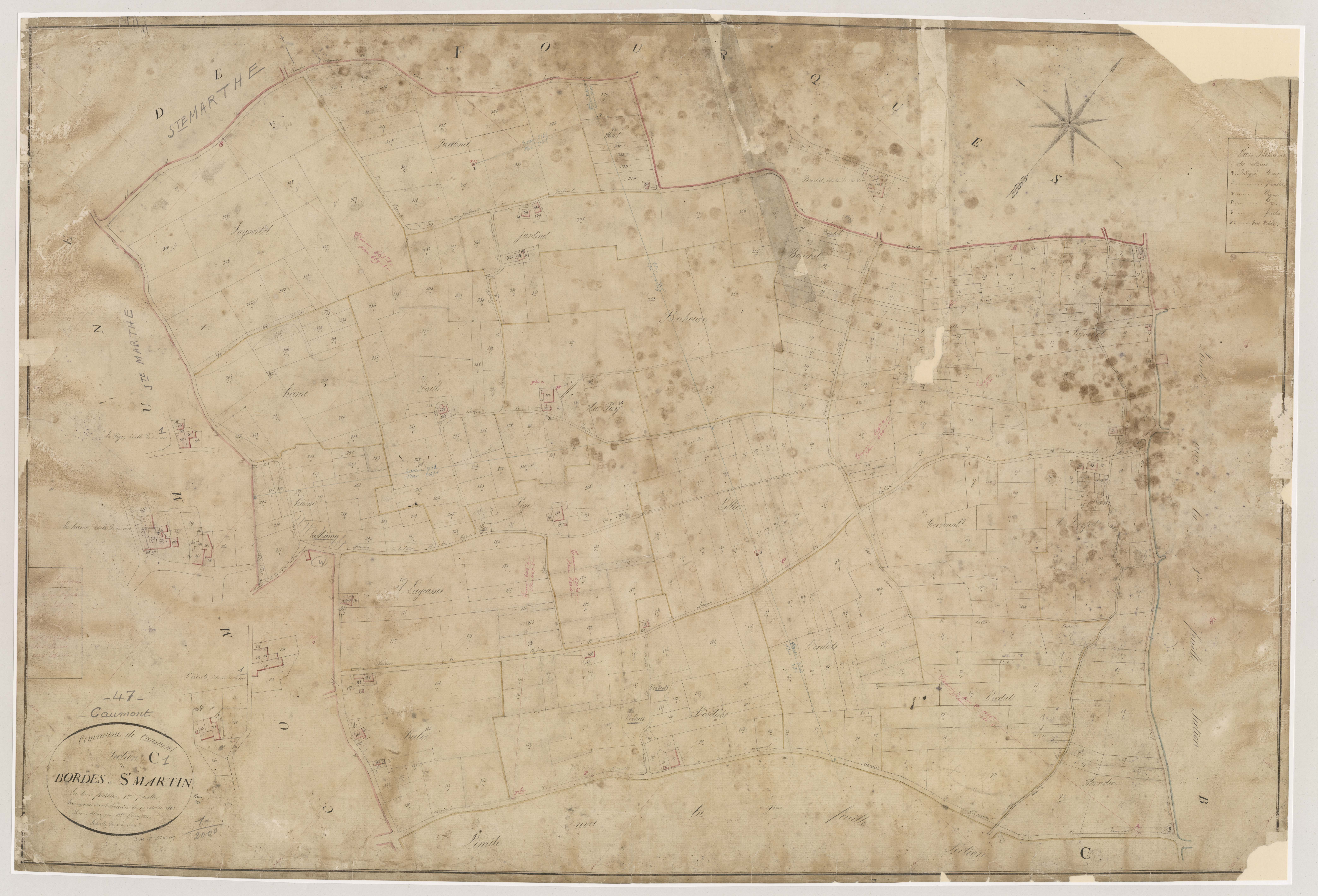 Plan napoléonien, atlas-C1 Bordes et Saint-Martin, Caumont-sur-Garonne