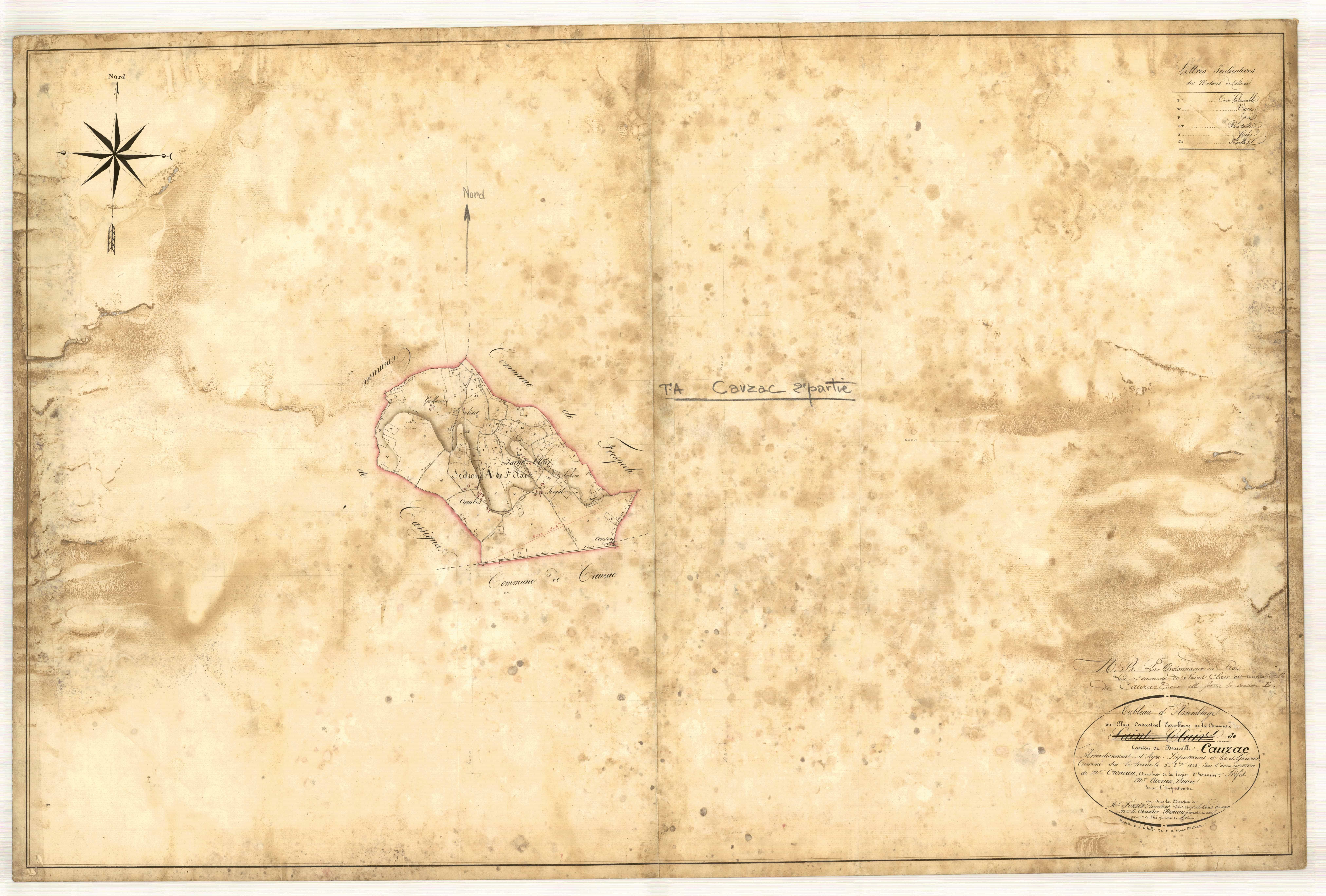 Plan napoléonien, feuille préparatoire-TA, Saint-Clair (voir Cauzac)