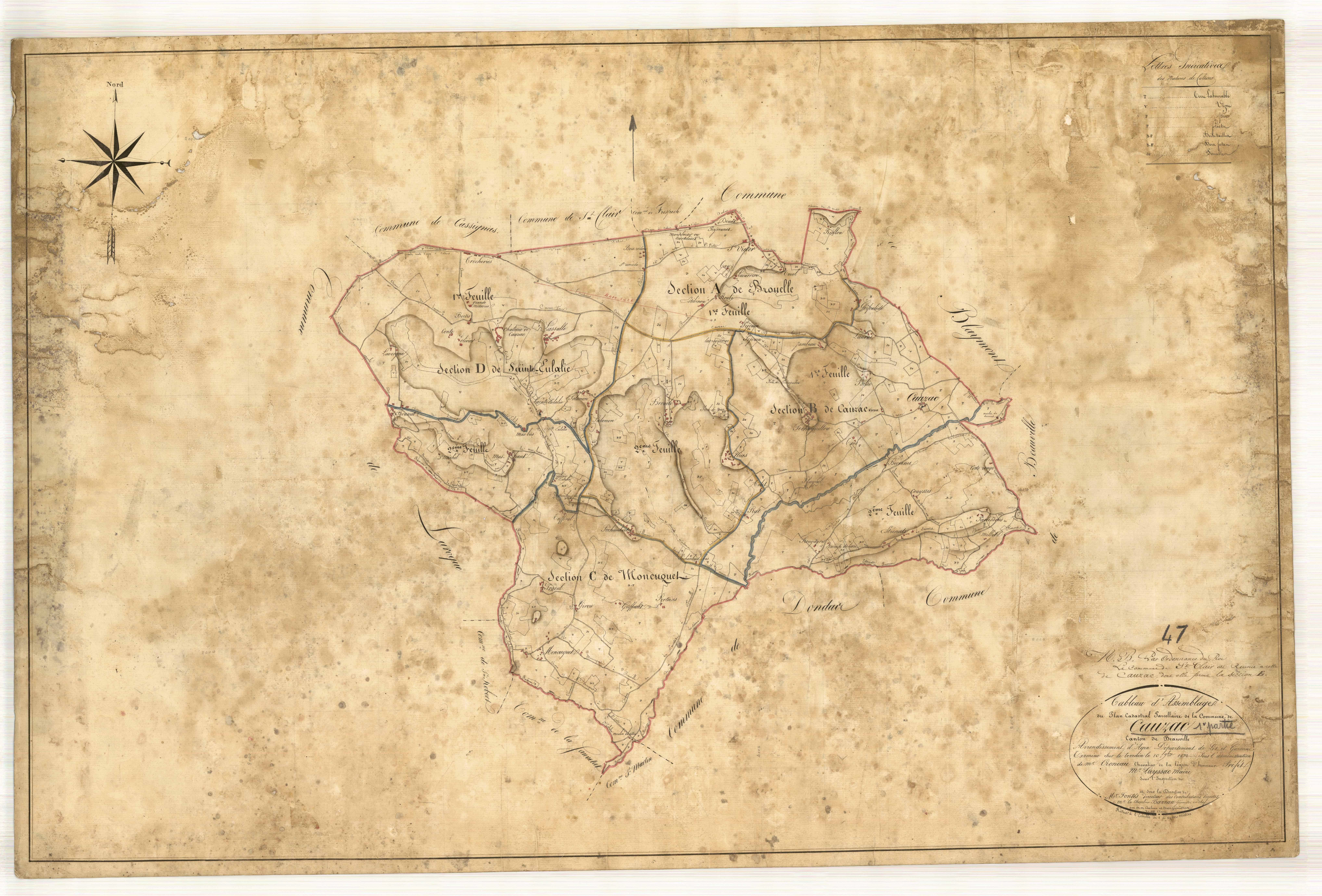 Plan napoléonien, feuille préparatoire-TA, Cauzac
