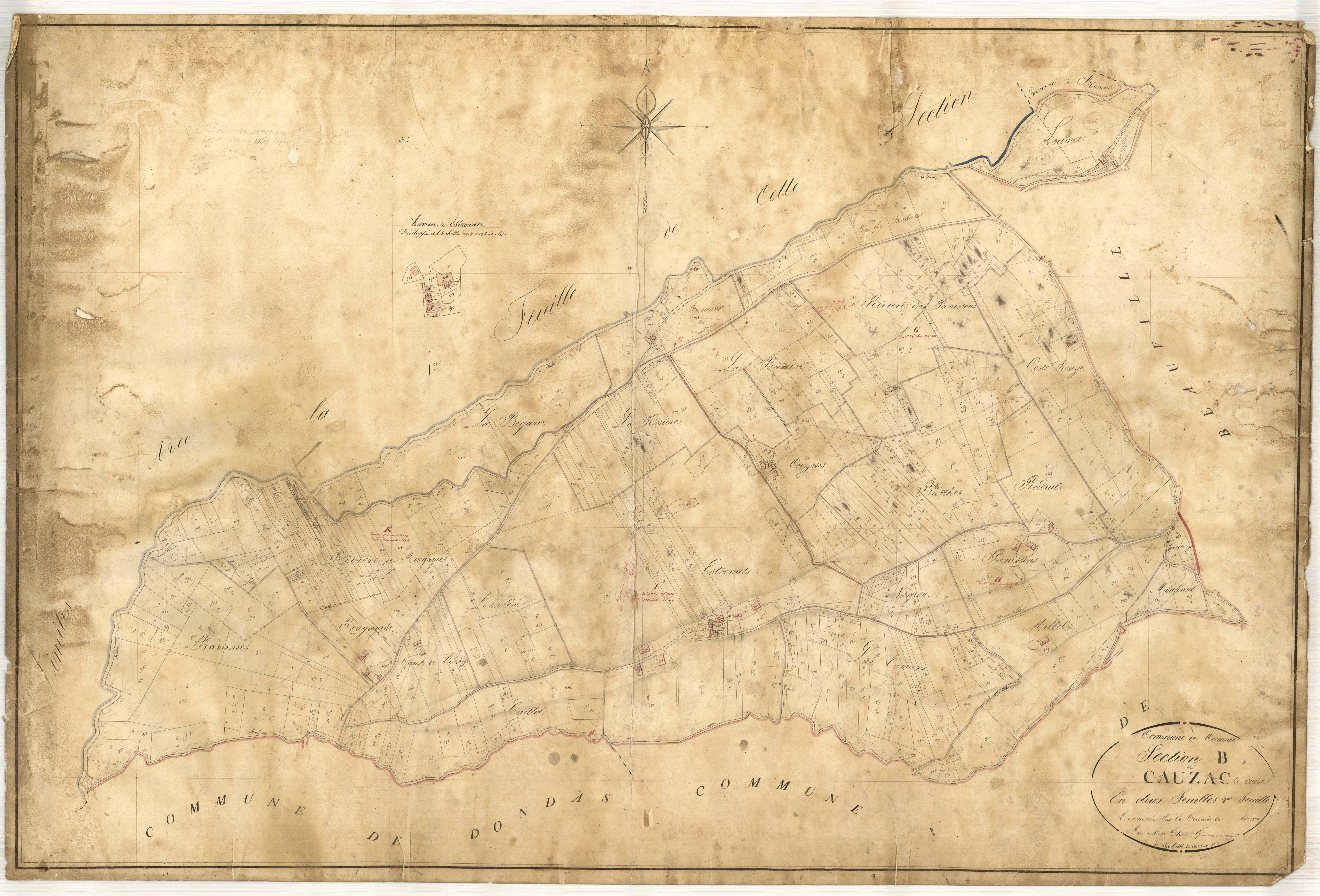 Plan napoléonien, feuille préparatoire-B2 Cauzac, Cauzac