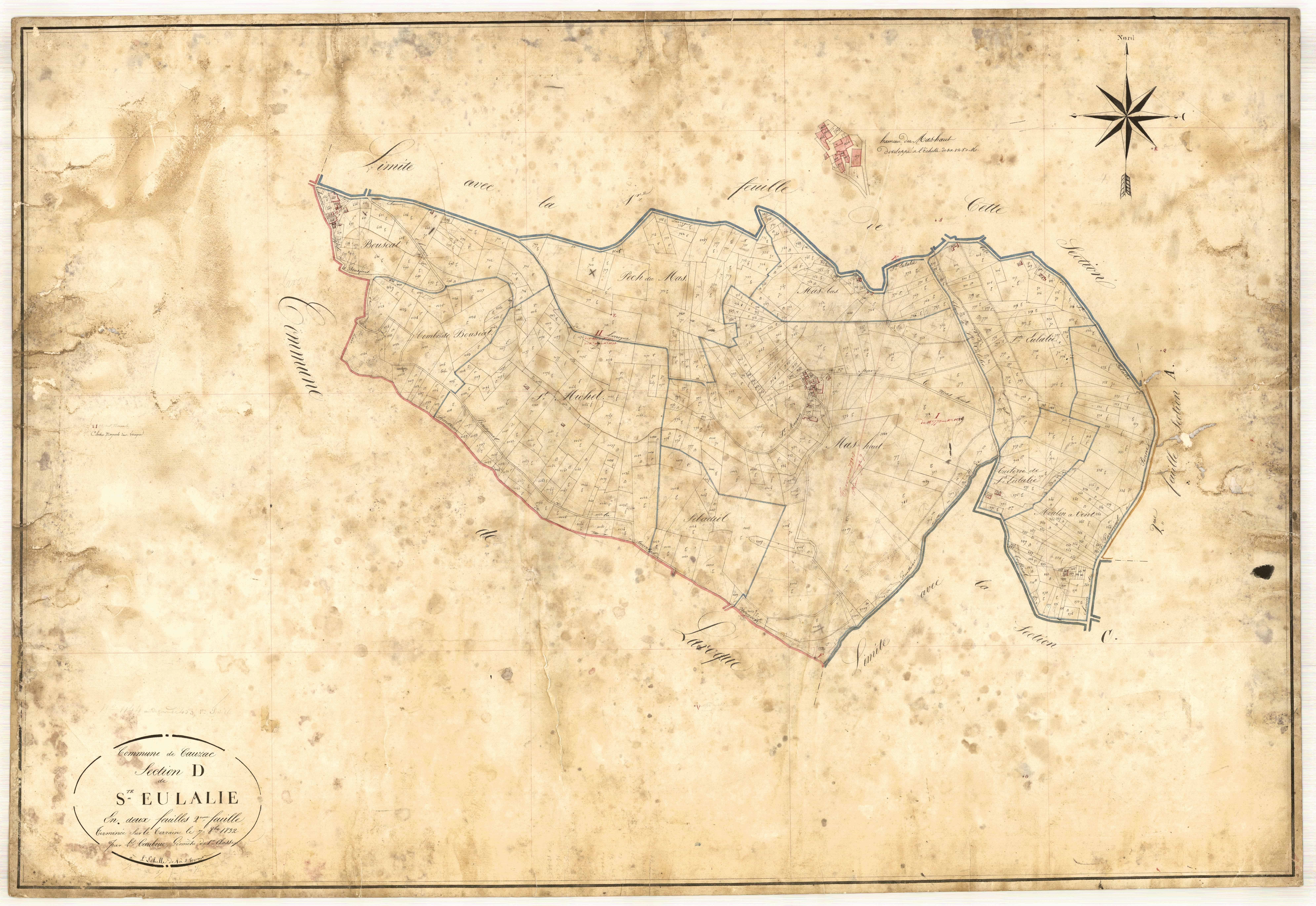 Plan napoléonien, feuille préparatoire-D2 Sainte-Eulalie, Cauzac