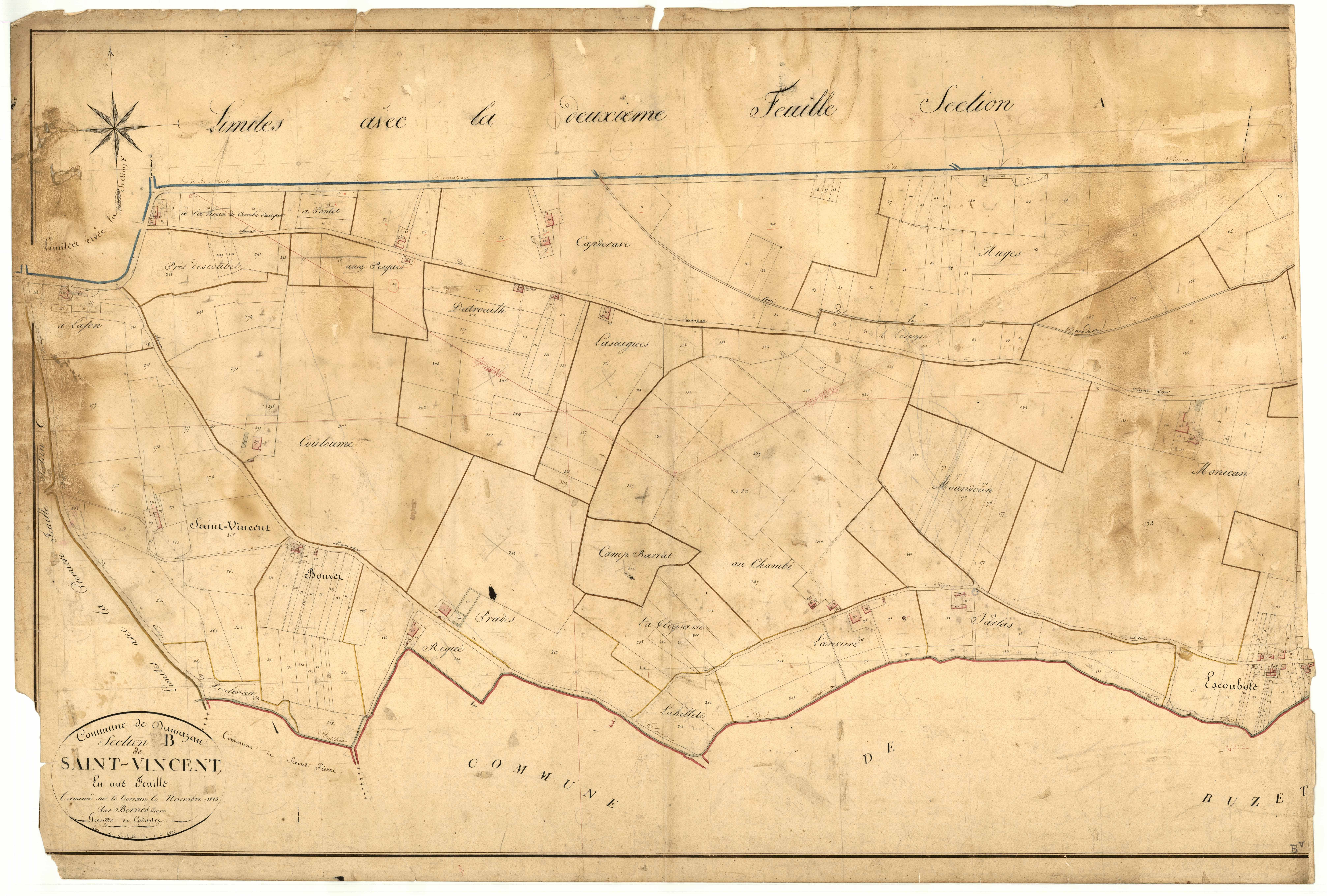 Plan napoléonien, atlas-B Saint-Vincent, Damazan