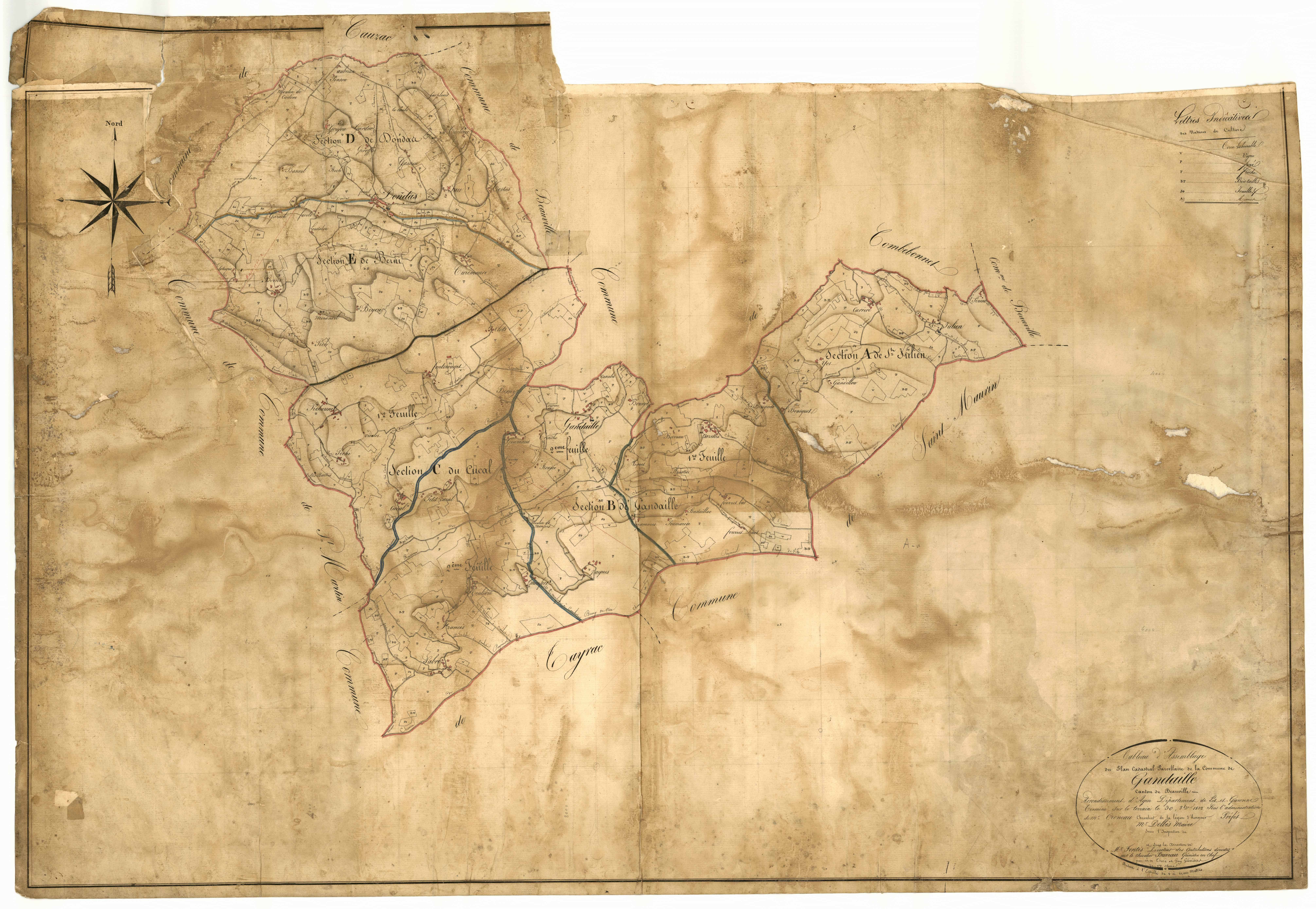 Plan napoléonien, feuille préparatoire-TA, Gandaille (voir Dondas)