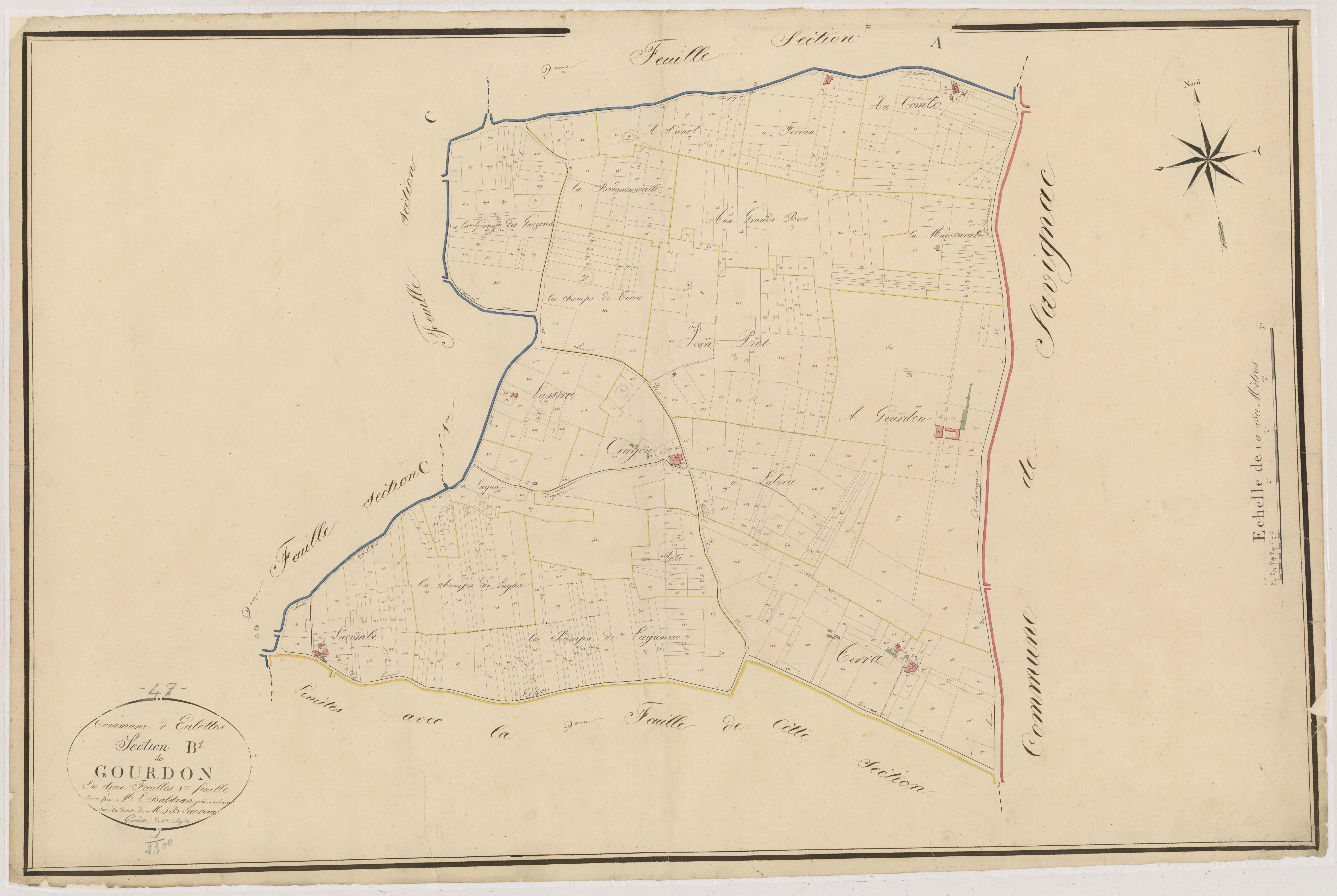 Plan napoléonien, atlas-B1 Gourdon, Esclottes