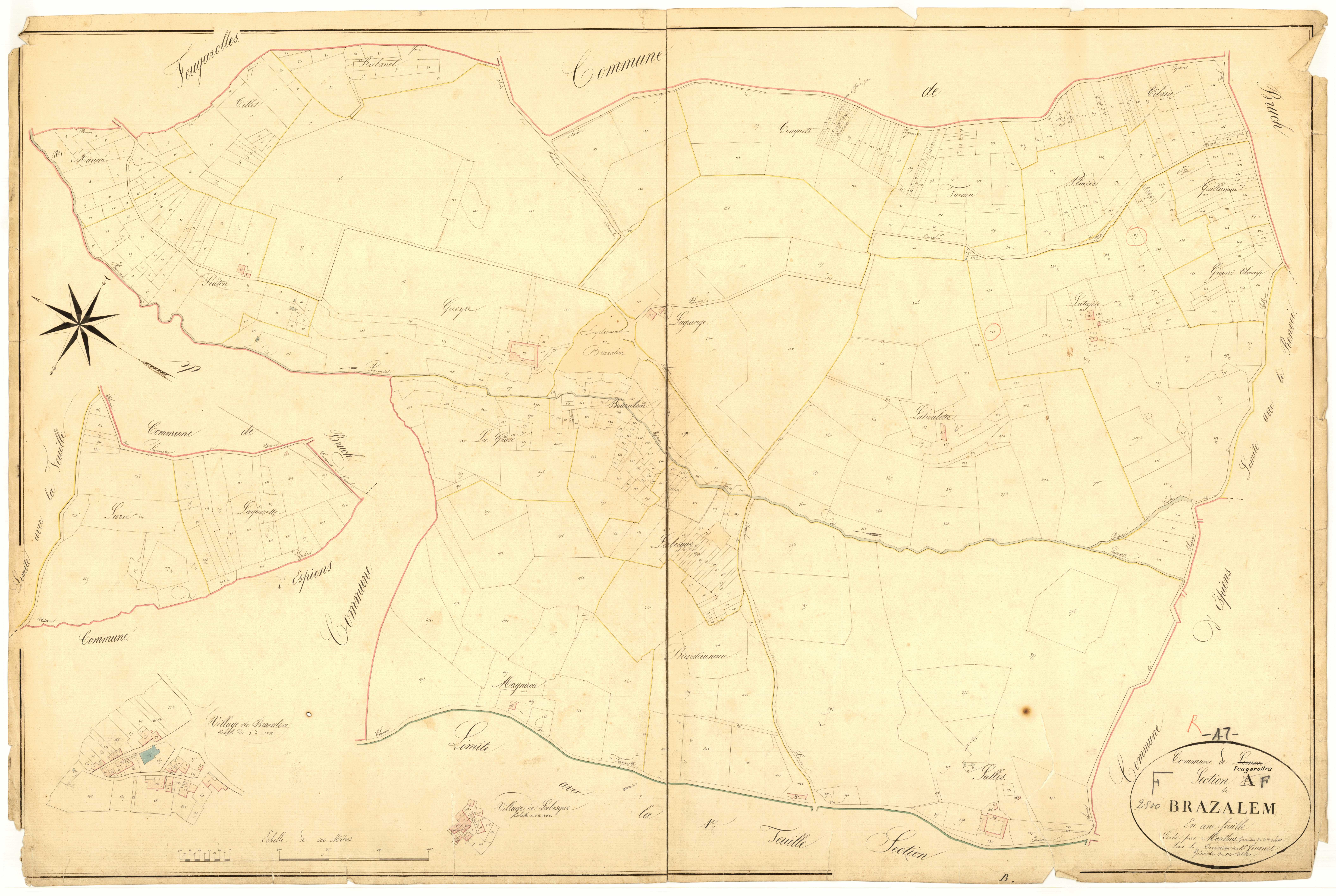 Plan napoléonien, atlas-A Brazalem, Limon (voir Feugarolles)