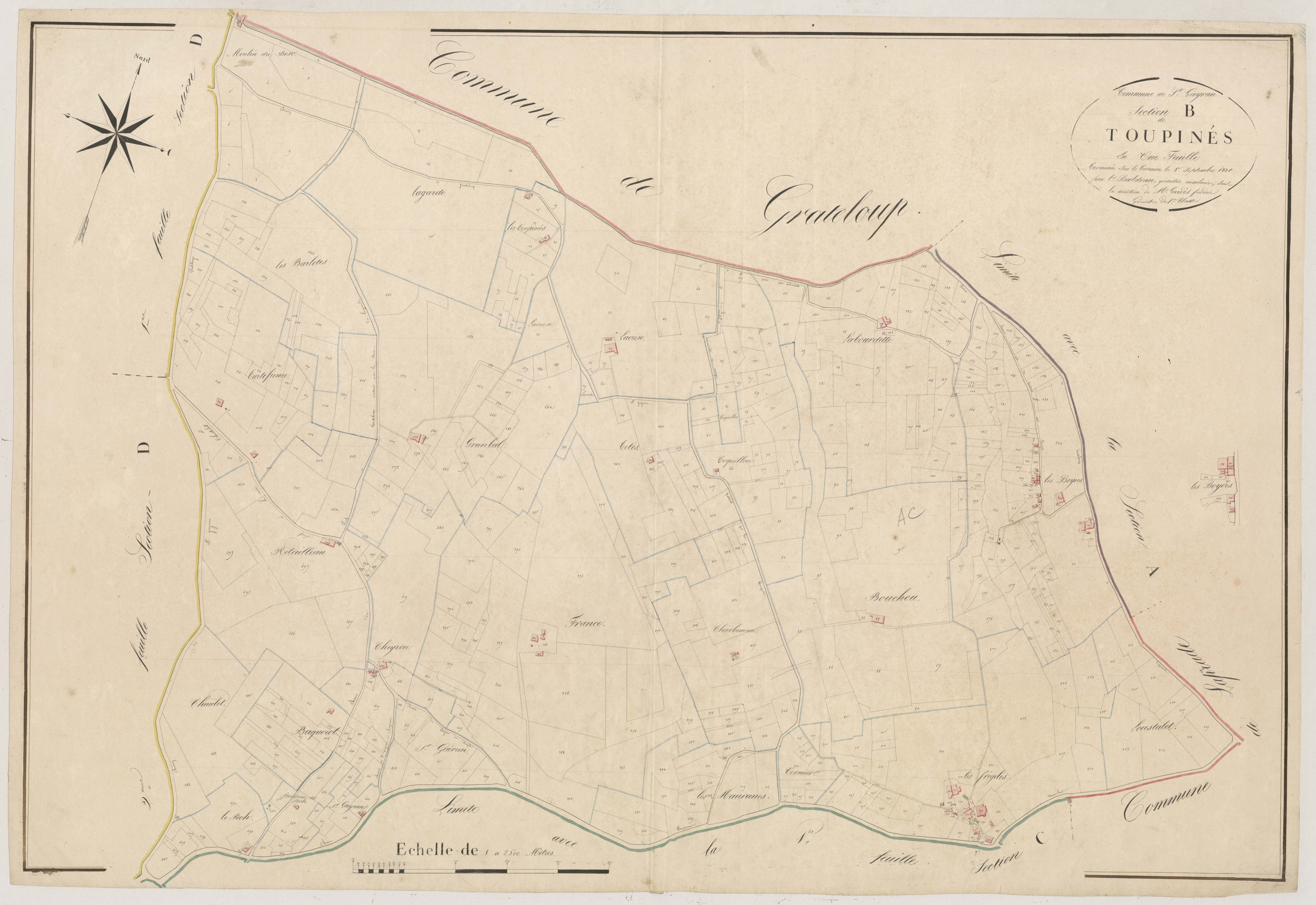 Plan napoléonien, atlas-B Loupinès, Saint-Gayrand (voir Grateloup)