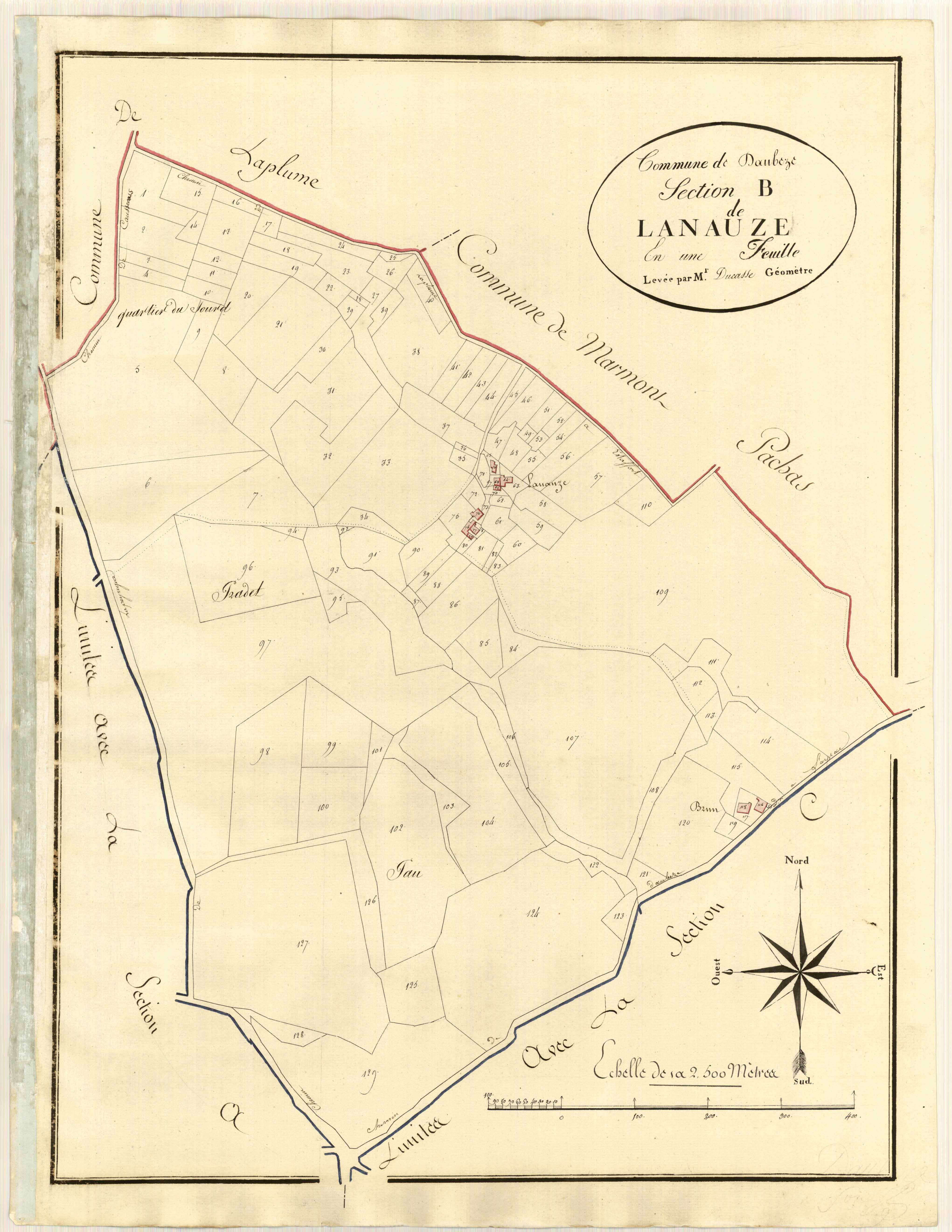 Plan primitif, atlas-B Lanauze, Daubèze (voir Lamontjoie)