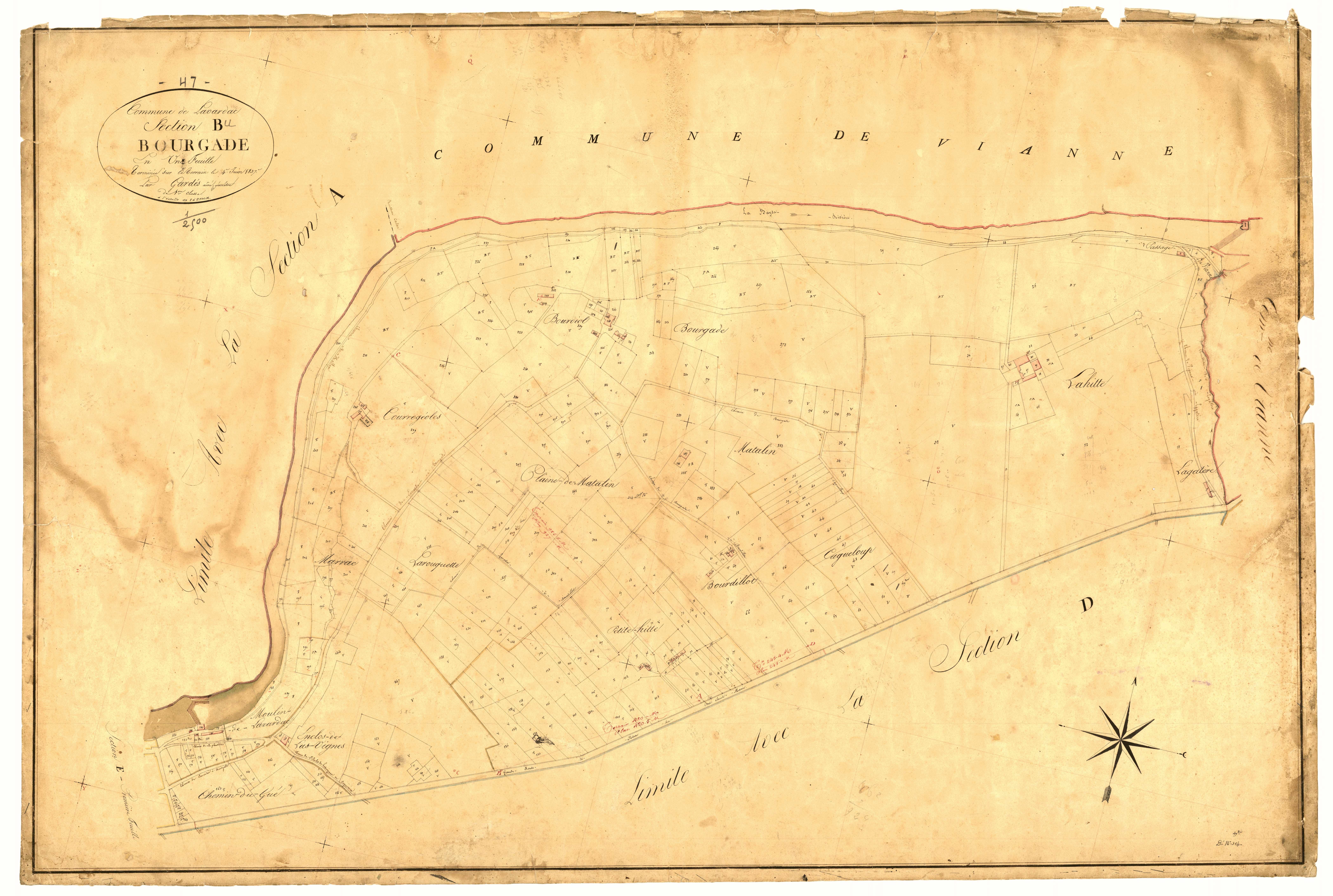 Plan napoléonien, feuille préparatoire-B Bourgade, Lavardac