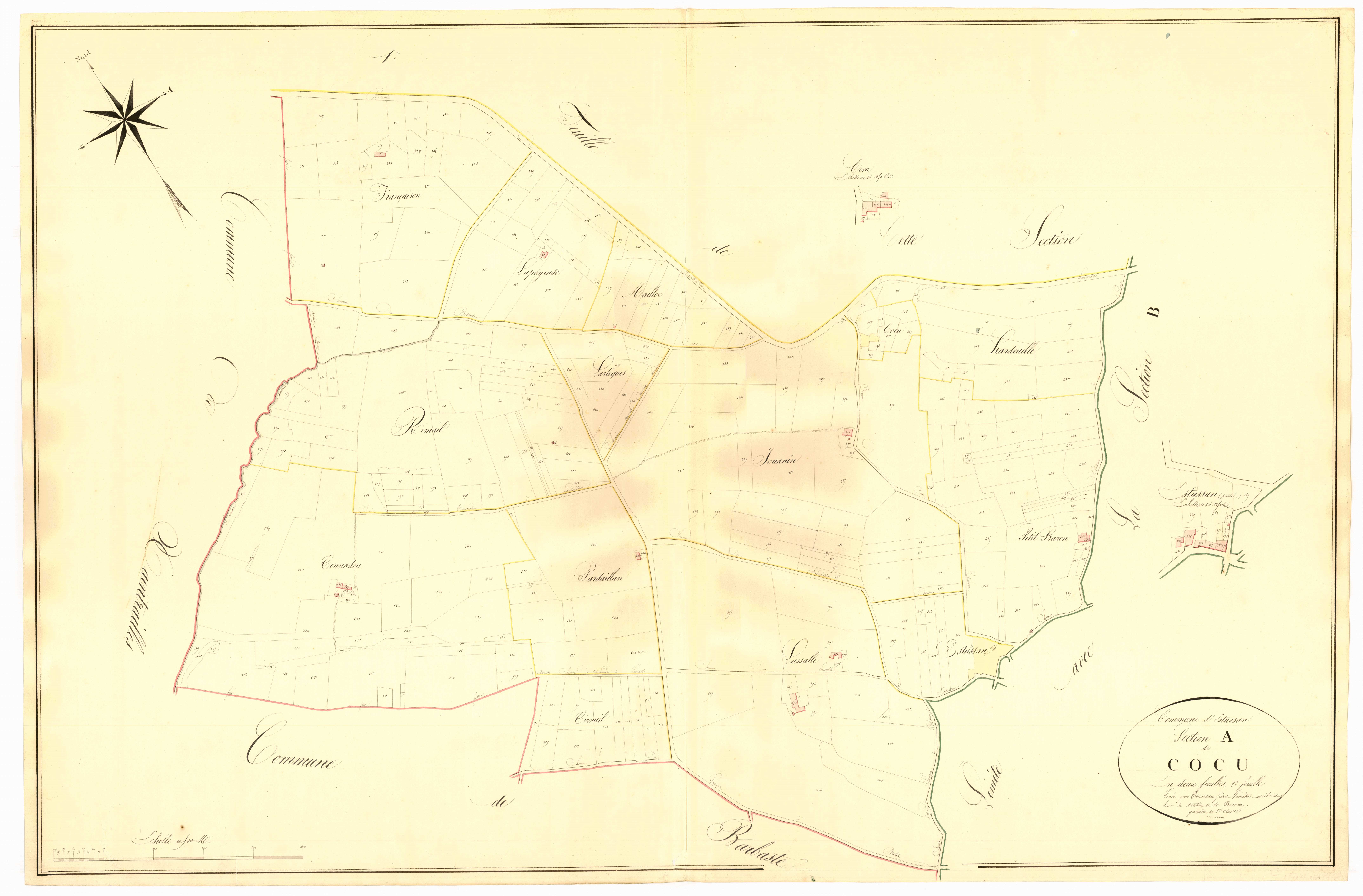 Plan napoléonien, atlas-A2 Cocu, Estussac (voir Lavardac)