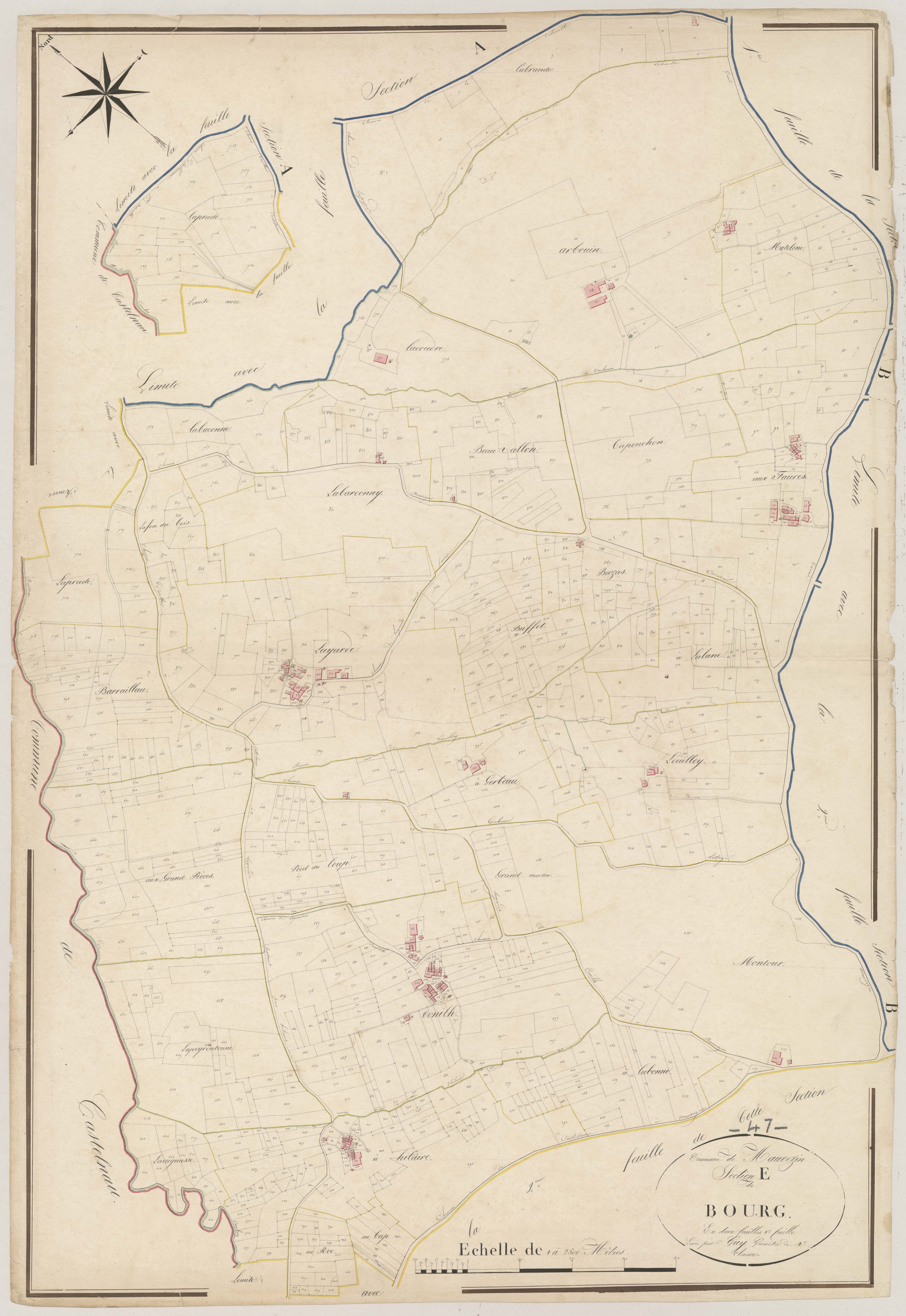Plan napoléonien, atlas-E1 Le Bourg, Mauvezin-sur-Gupie