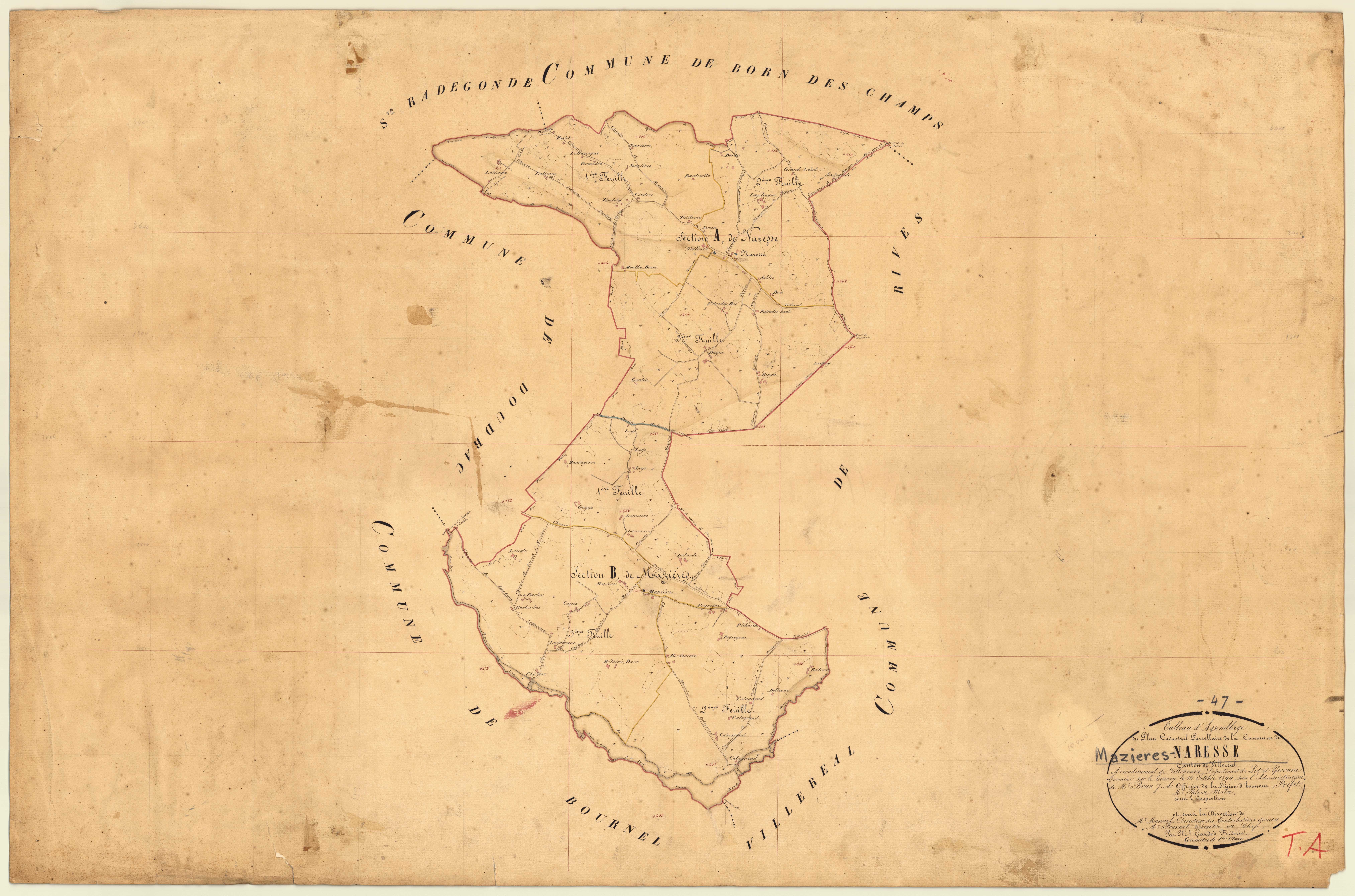 Plan napoléonien, feuille préparatoire-TA, Mazières-Naresse
