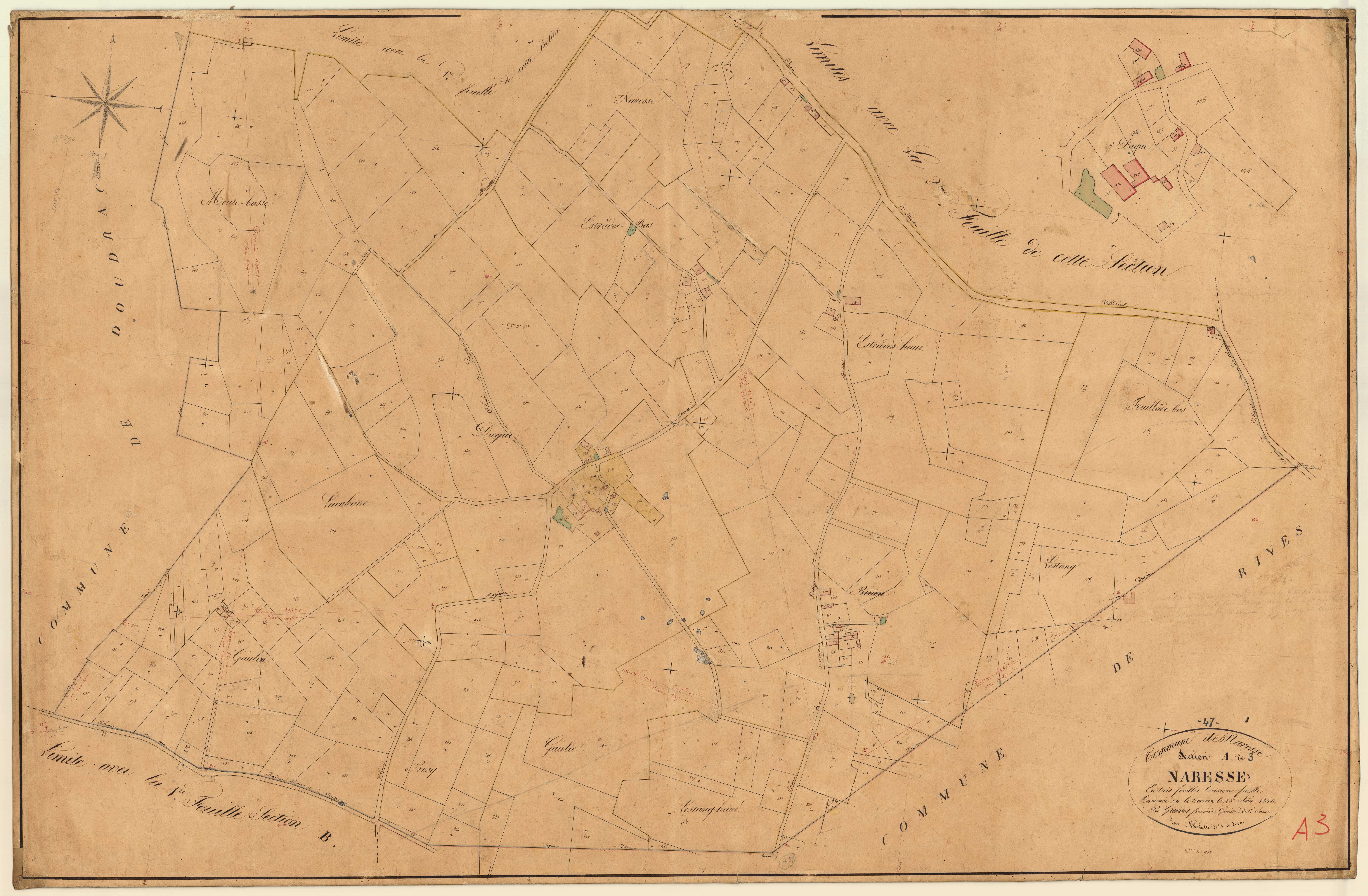 Plan napoléonien, feuille préparatoire-A3 Naresse, Mazières-Naresse