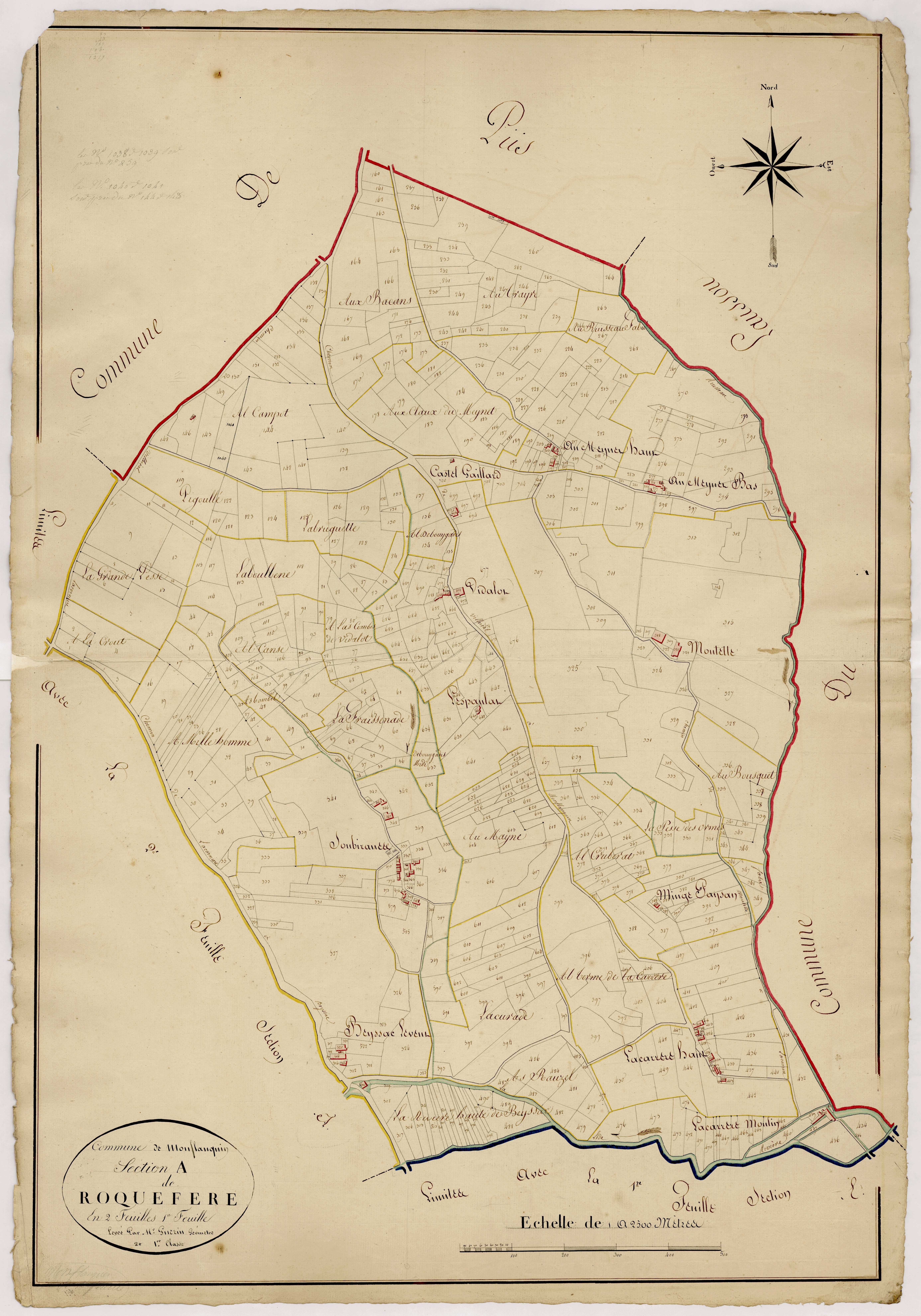 Plan napoléonien, atlas-A1, 1ère feuille Roquefere, Monflanquin