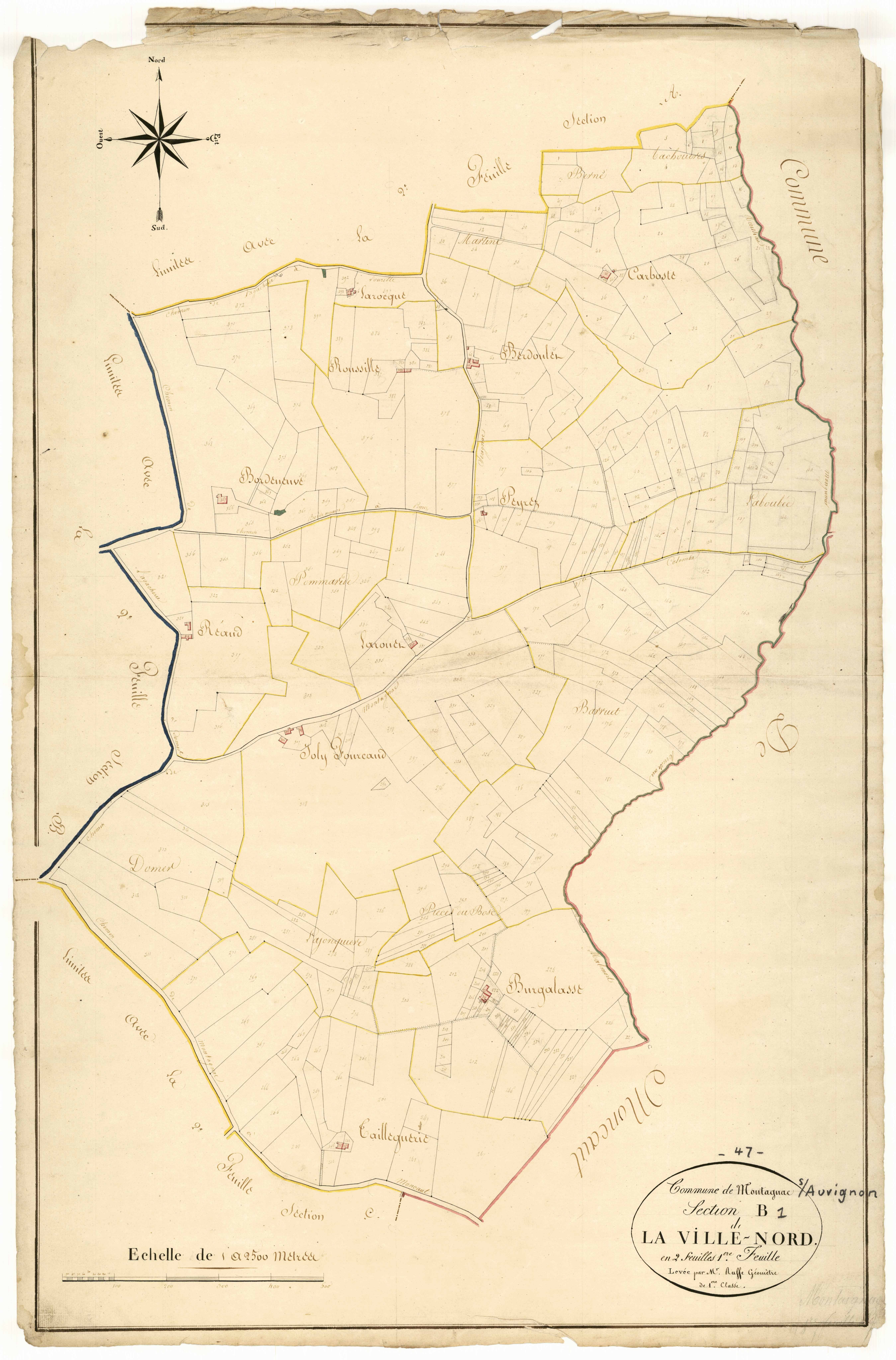 Plan napoléonien, atlas-B1 La Ville-Nord, Montagnac-sur-Auvignon