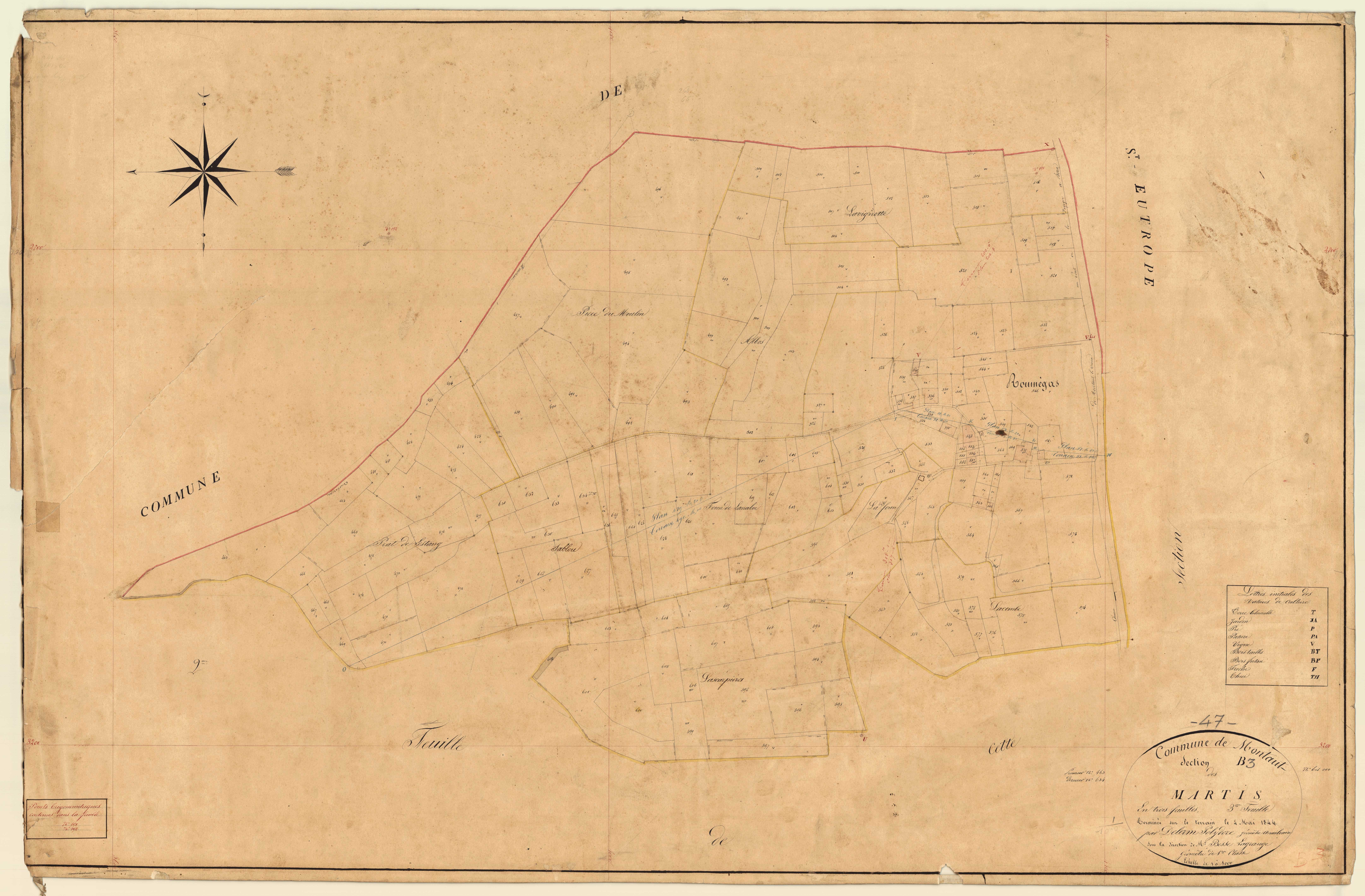 Plan napoléonien, feuille préparatoire-B3 Martis, Montaut