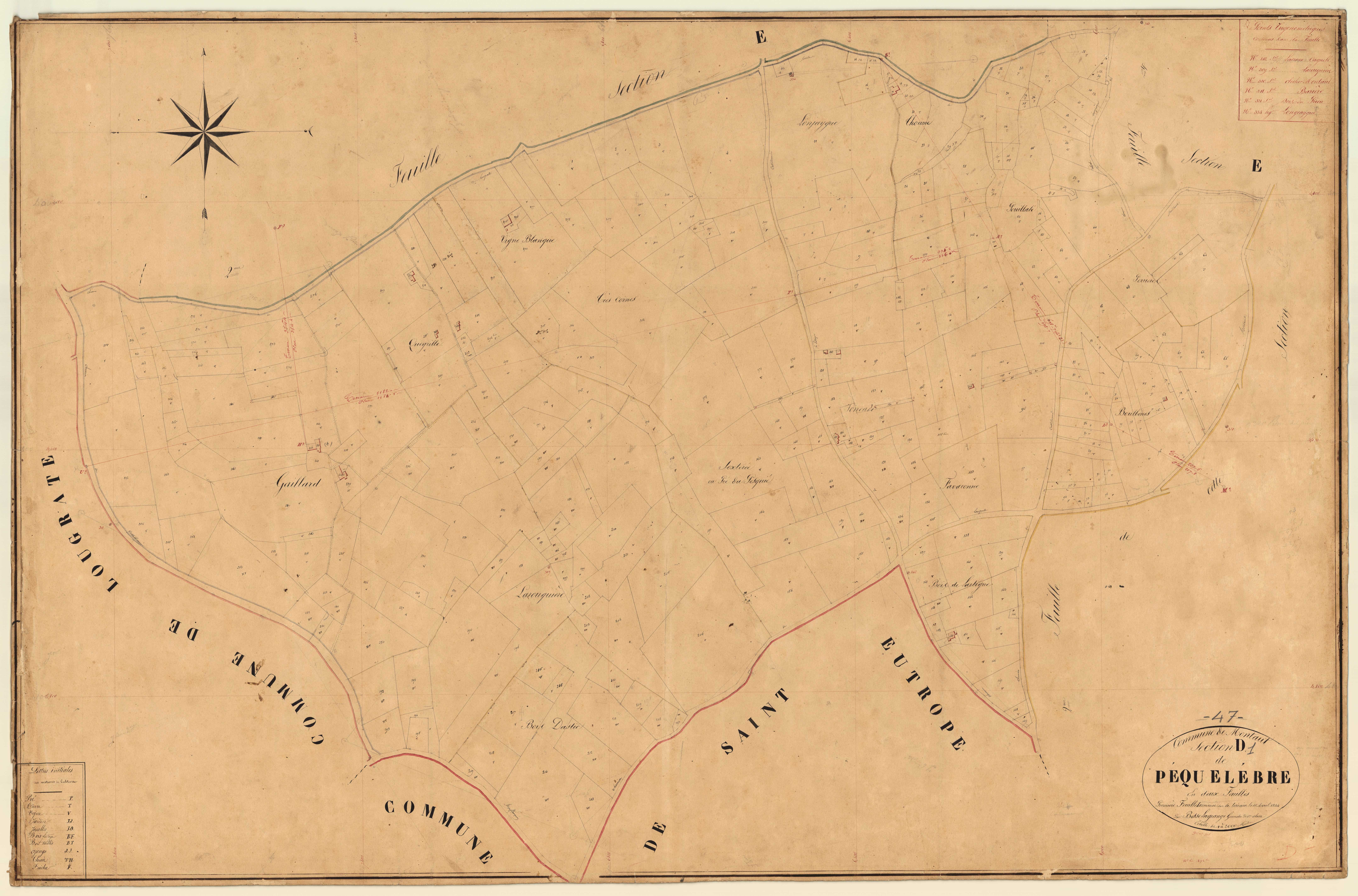 Plan napoléonien, feuille préparatoire-D1 Péquelèbre, Montaut