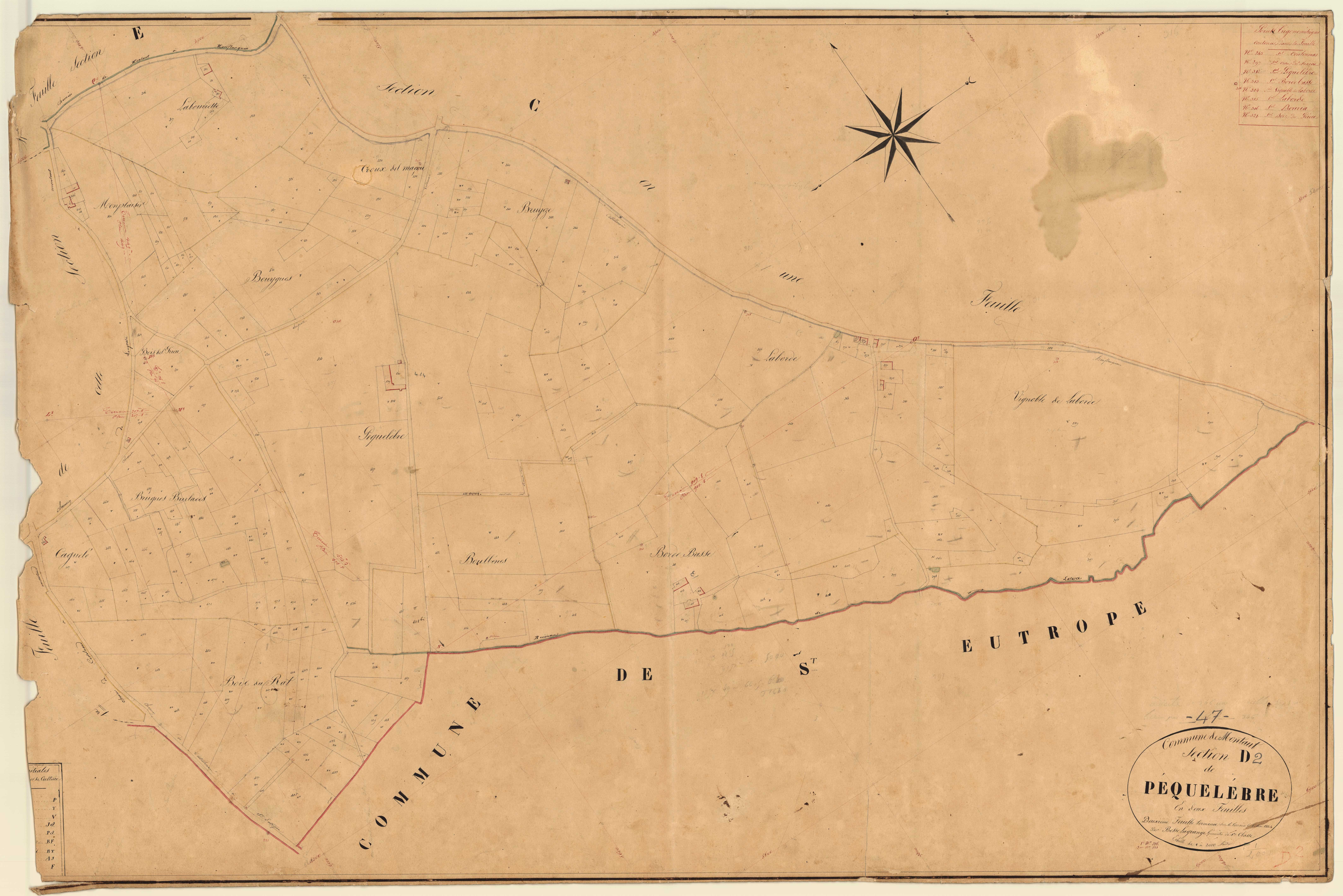 Plan napoléonien, feuille préparatoire-D2 Péquelèbre, Montaut