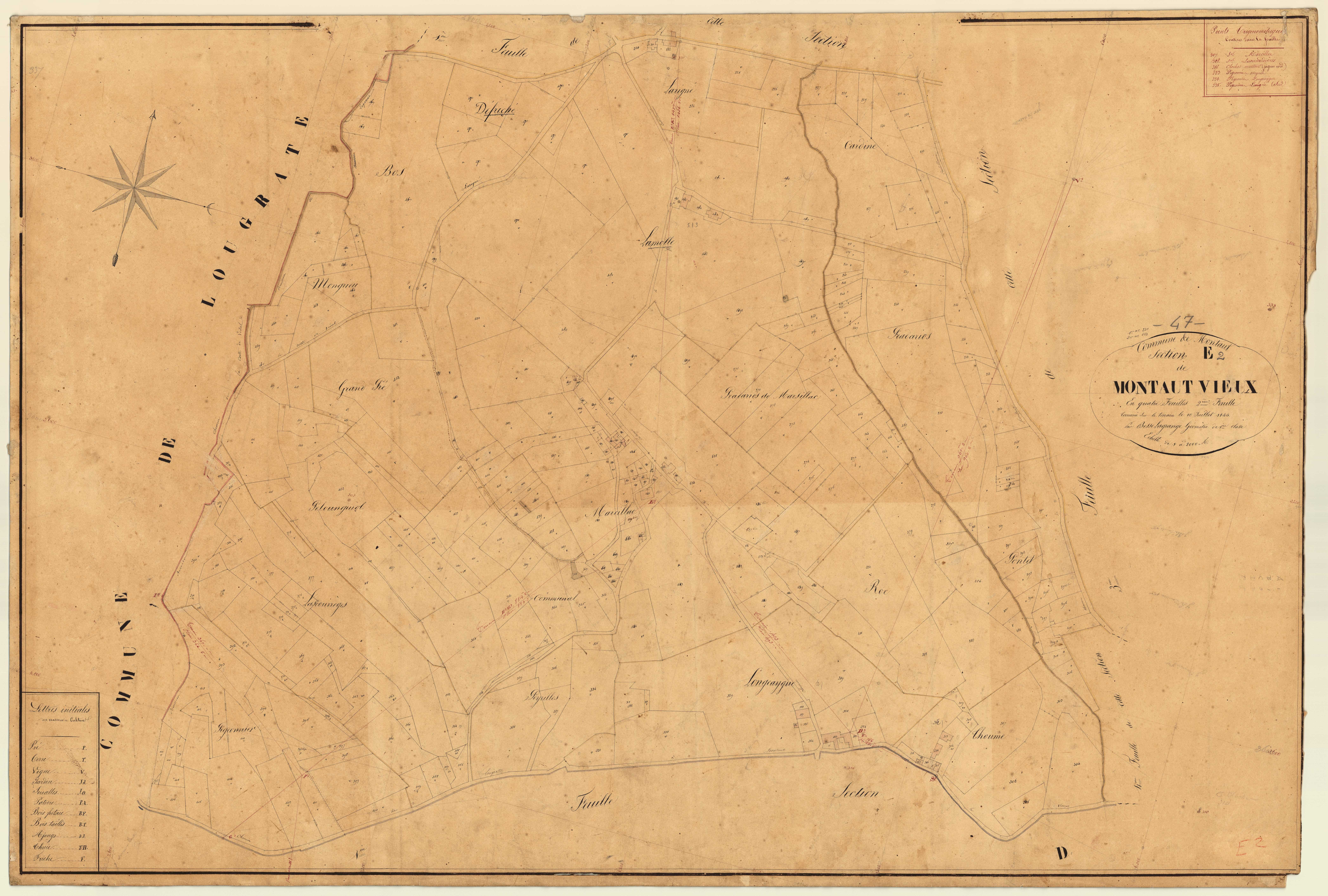 Plan napoléonien, feuille préparatoire-E2 Montaut-le-Vieux, Montaut
