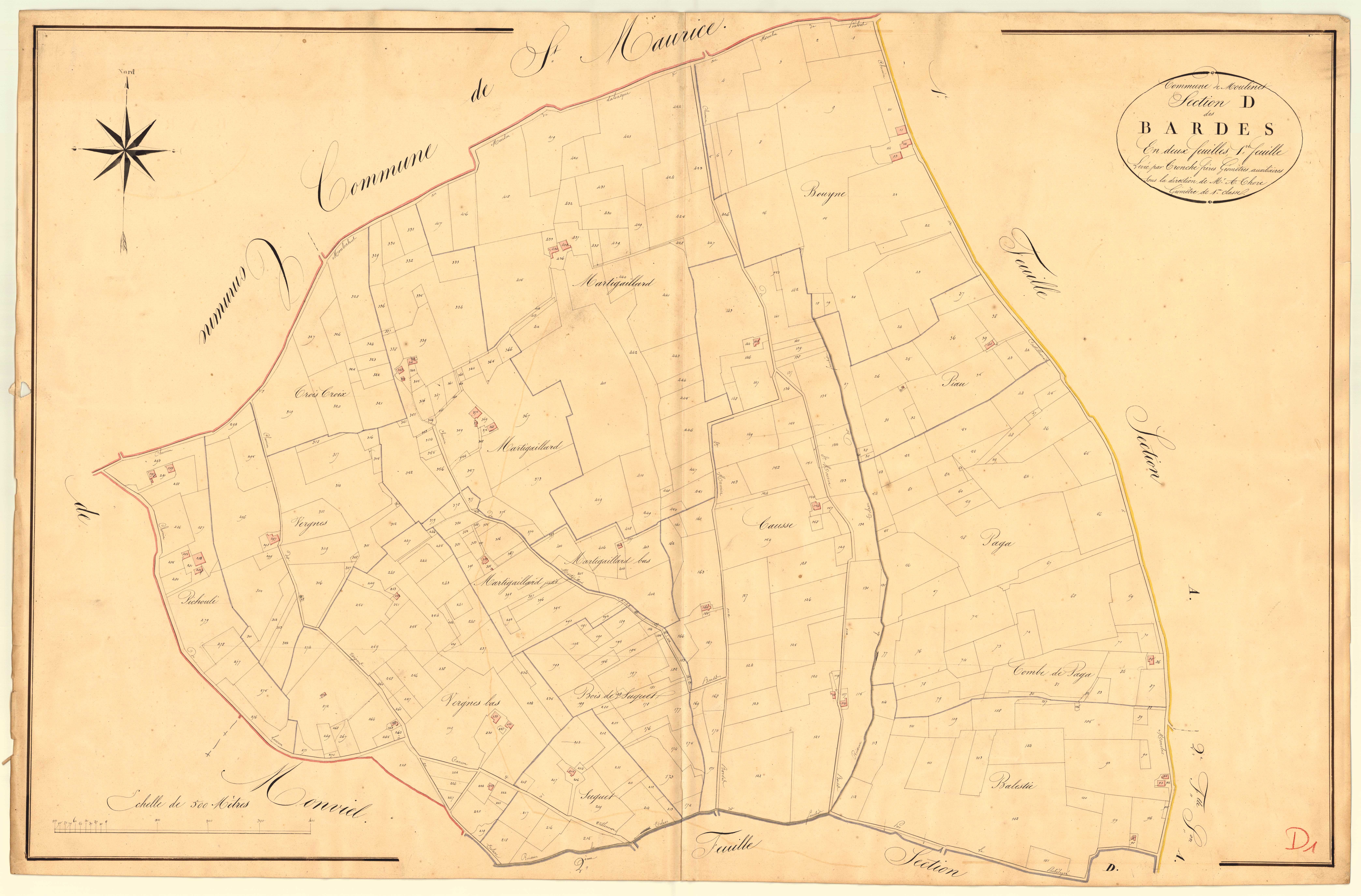 Plan napoléonien, atlas-D1 Les Bardes, Moulinet