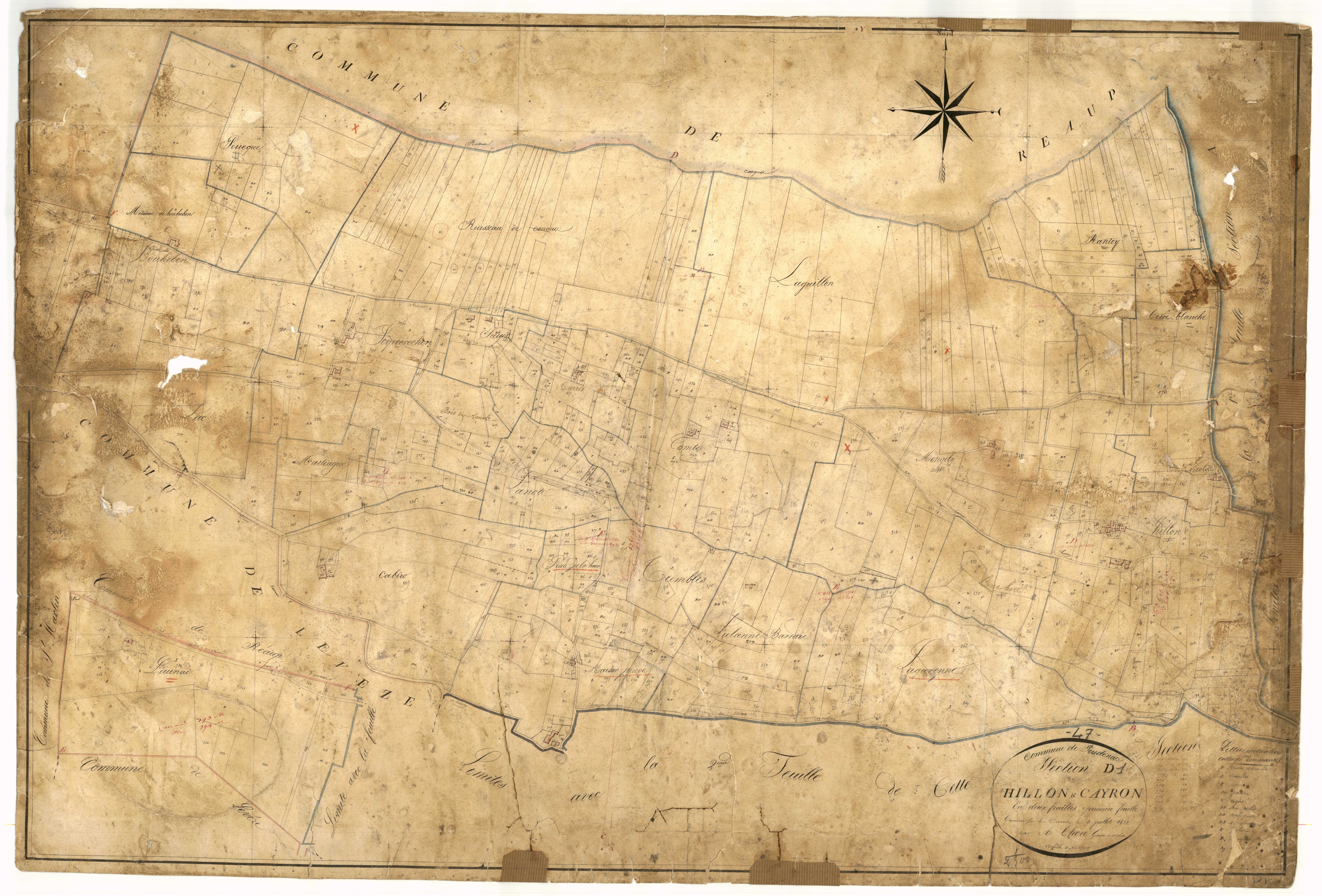 Plan napoléonien, feuille préparatoire-D1 Hillon et Cayron, Poudenas
