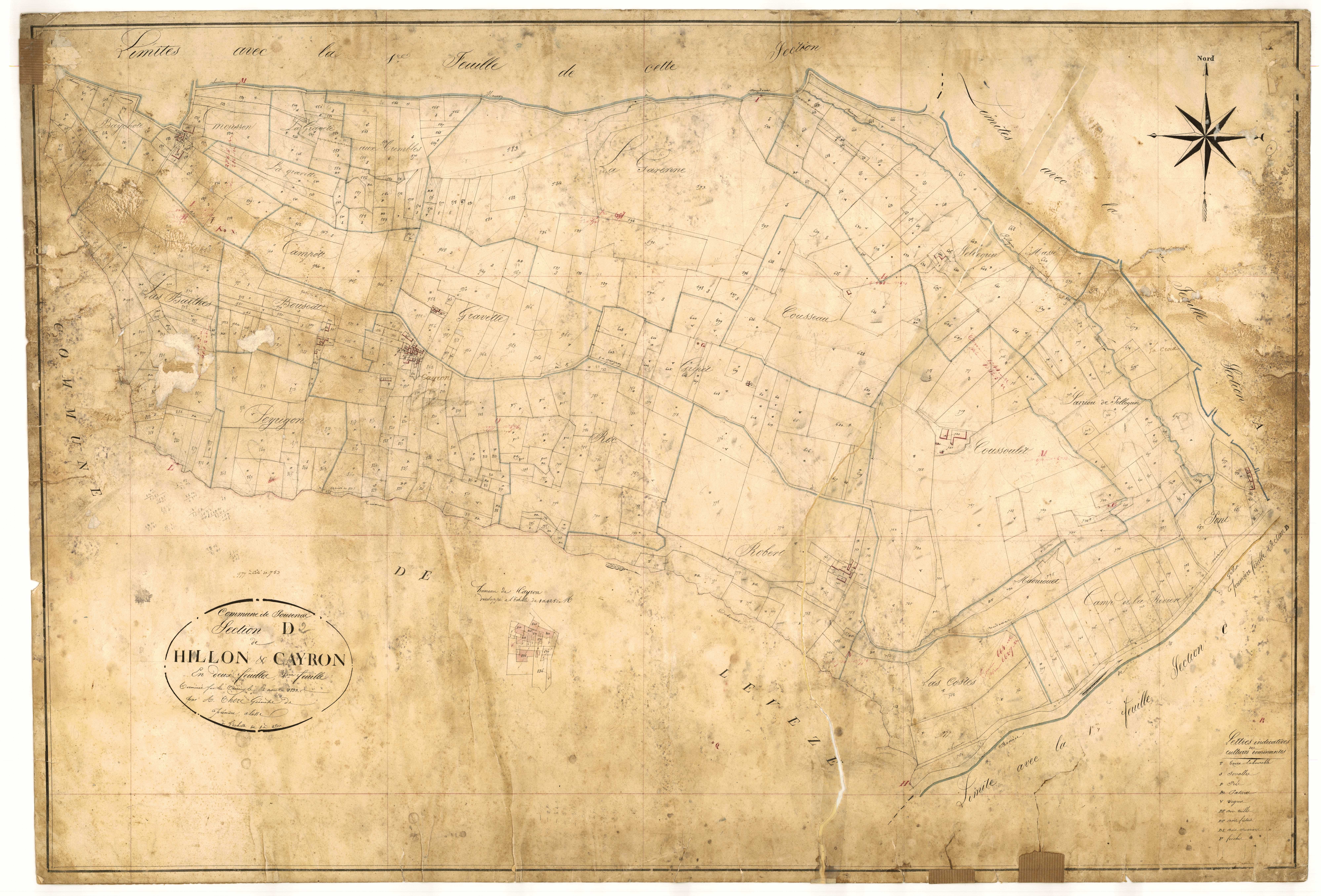 Plan napoléonien, feuille préparatoire-D2 Hillon et Cayron, Poudenas