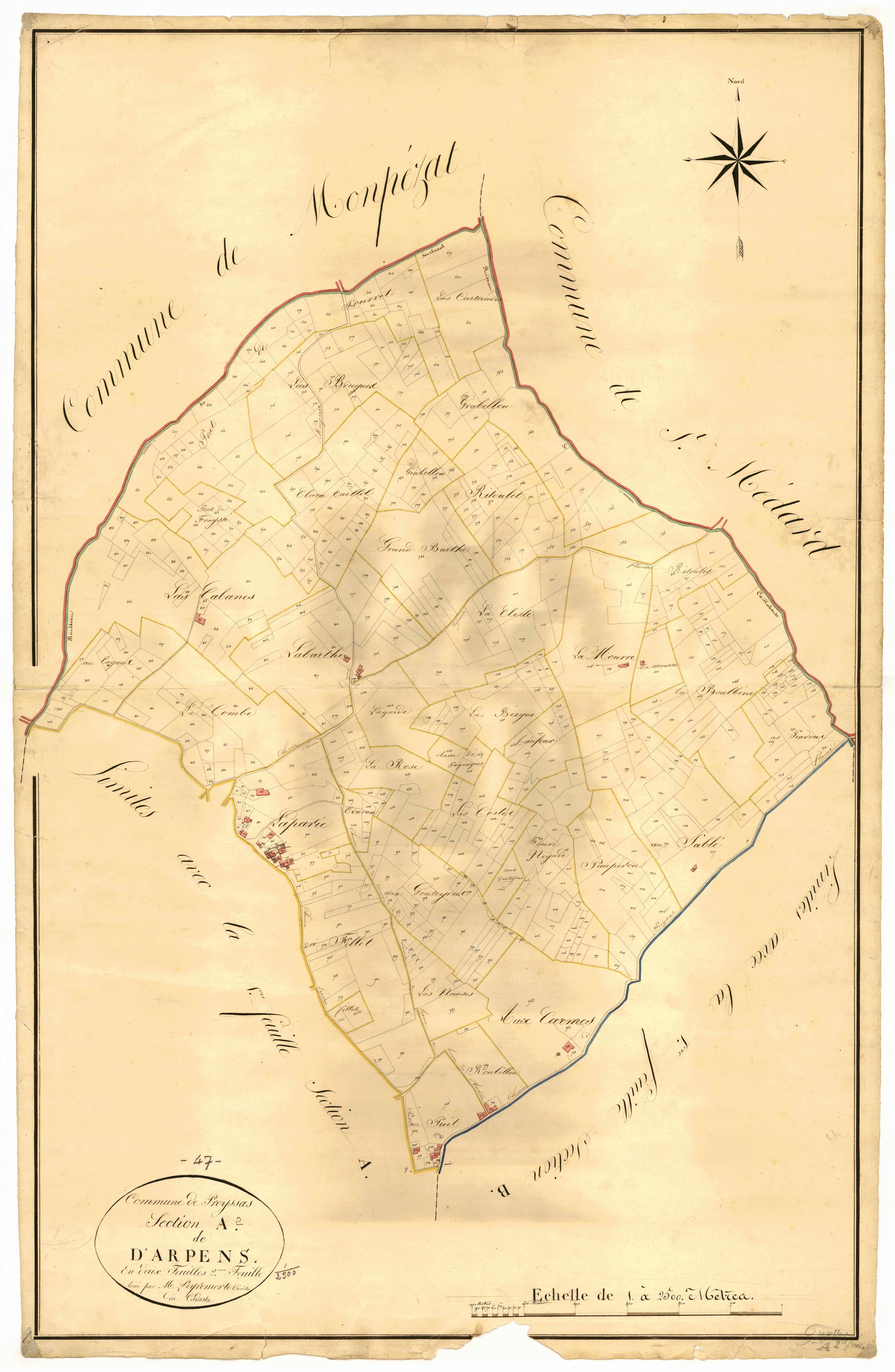 Plan napoléonien, atlas-A2 d’Arpens, Prayssas