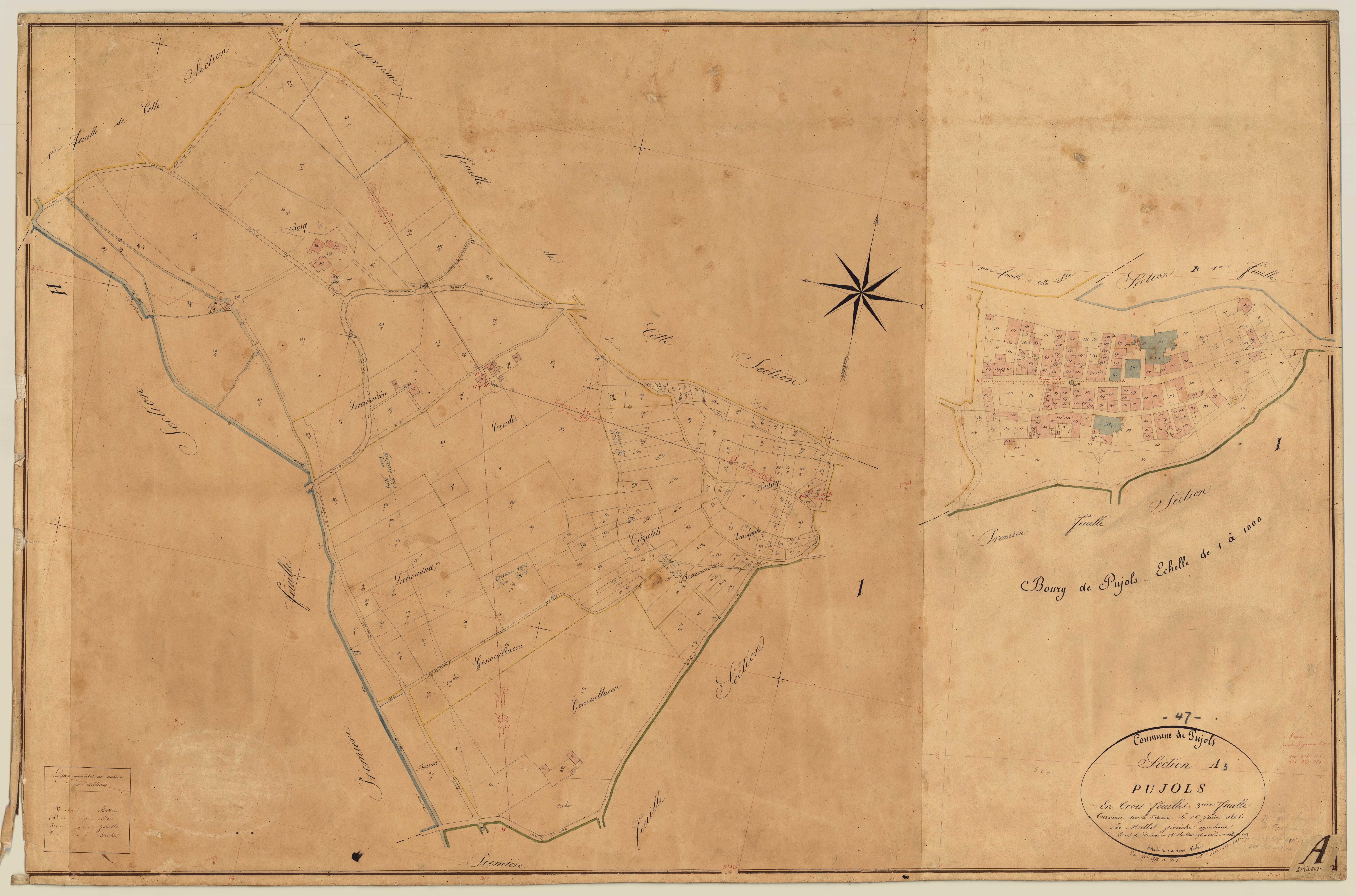 Plan napoléonien, feuille préparatoire-A3 Pujols, Pujols
