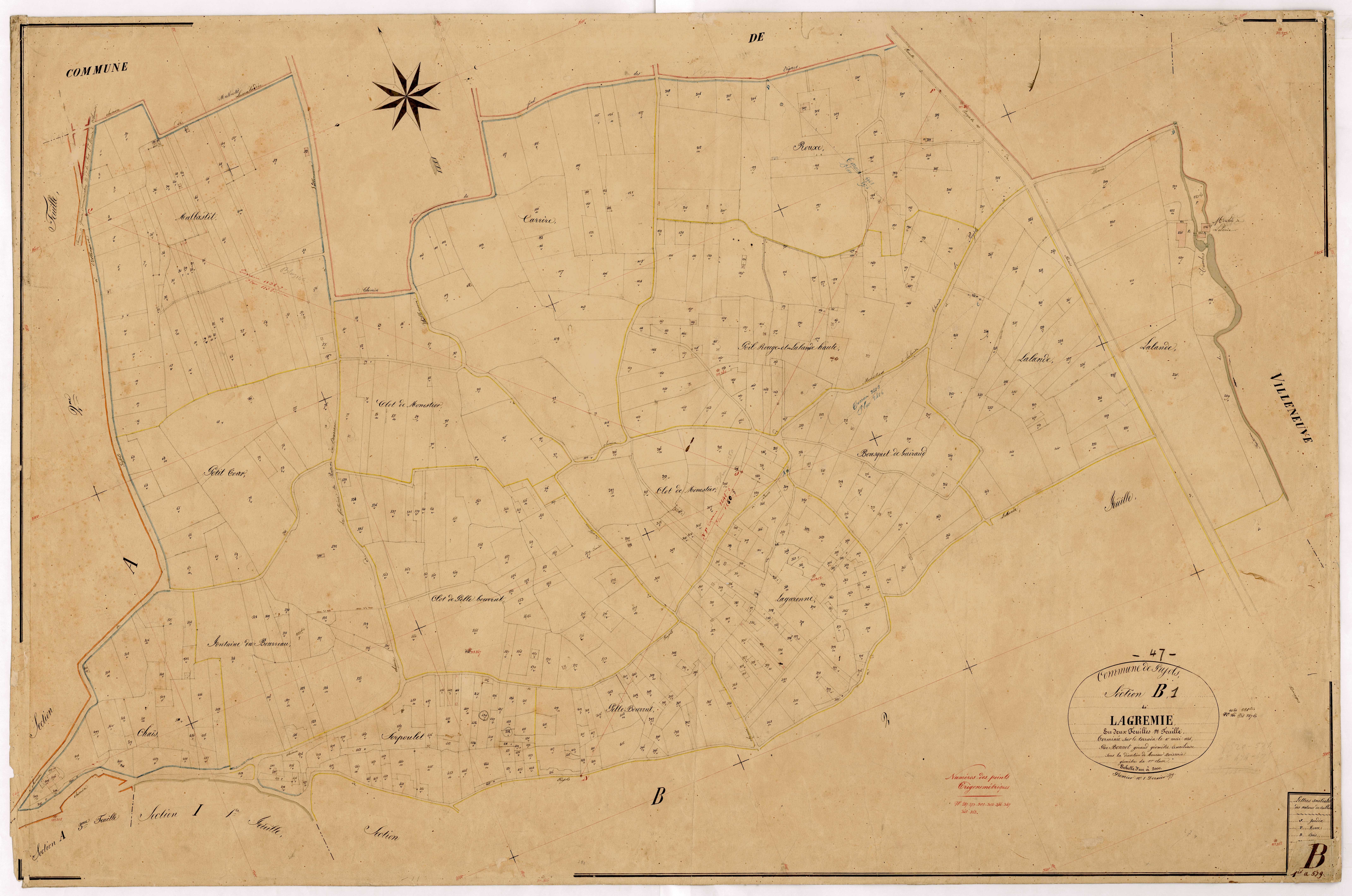Plan napoléonien, feuille préparatoire-B1 Lagremie, Pujols