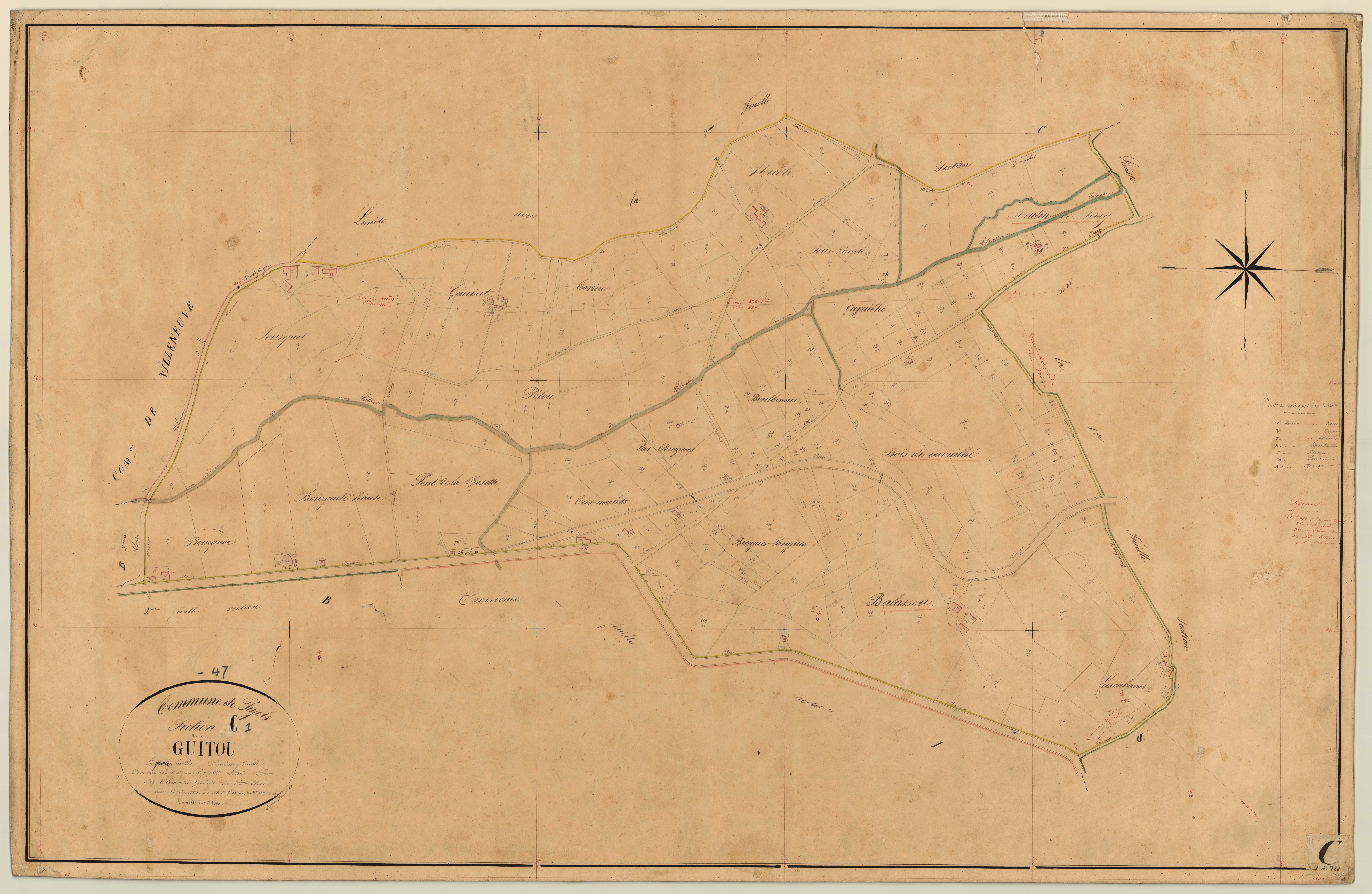 Plan napoléonien, feuille préparatoire-C1 Guitou, Pujols